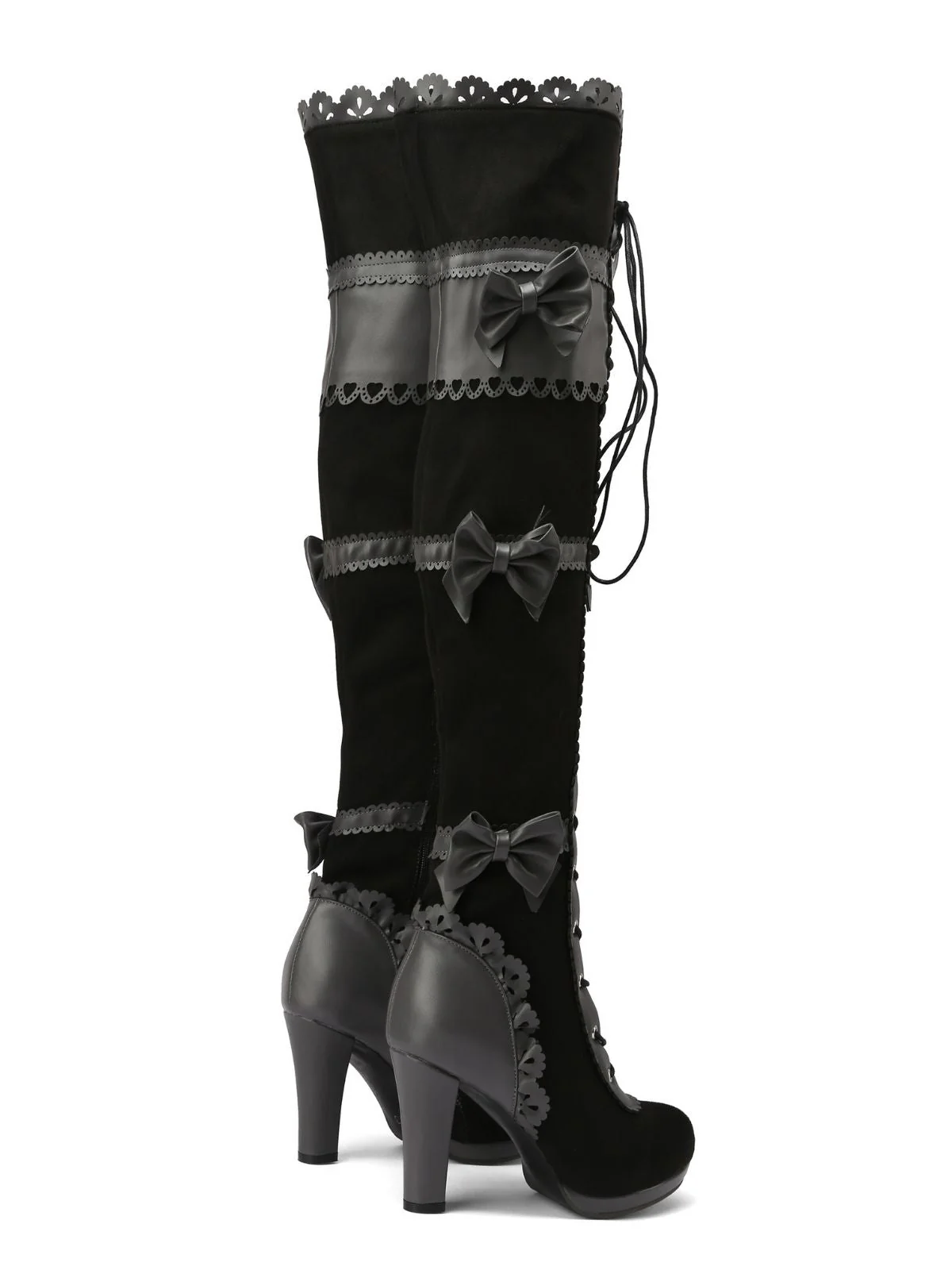 Vintage Bogen Schnürung Lange Stiefel mit hohem Absatz - Image 6