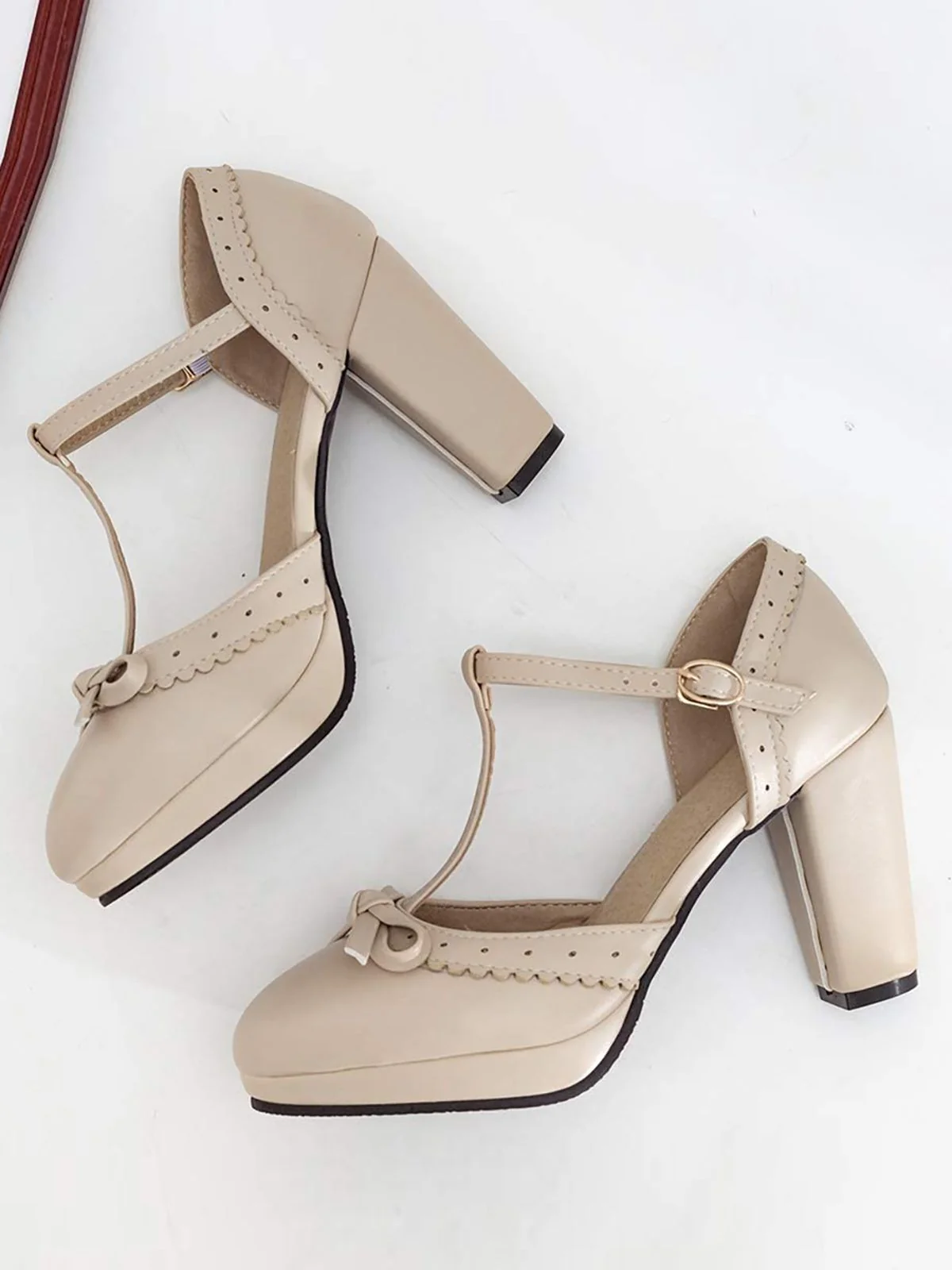 Hellblau Retro Bogen T-Gurt Hoher Absatz Schuhe - Image 11