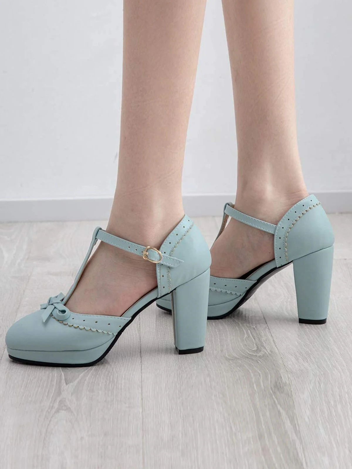 Schwarz Retro Bogen T-Gurt Hoher Absatz Schuhe - Image 16