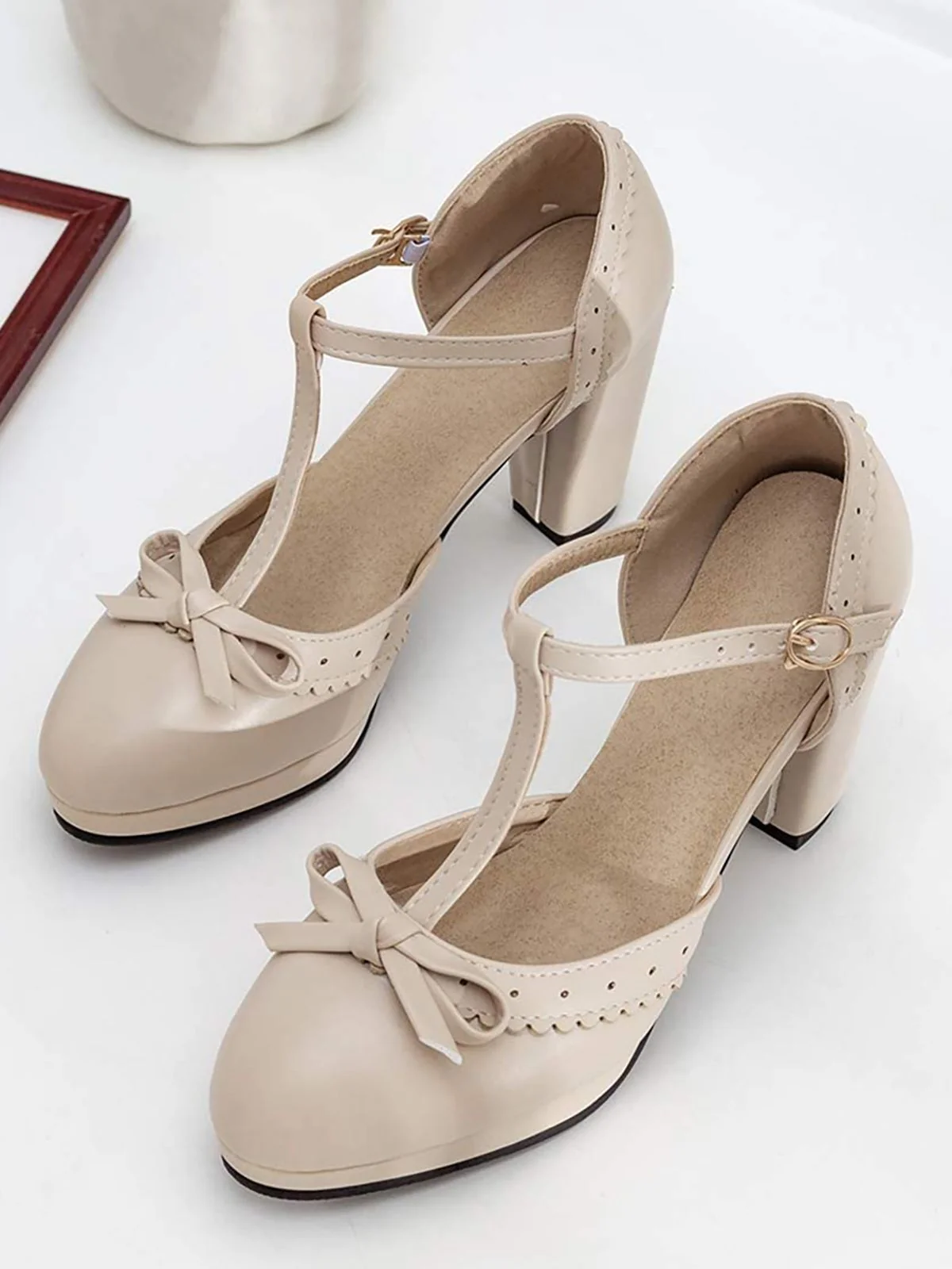 Schwarz Retro Bogen T-Gurt Hoher Absatz Schuhe - Image 5