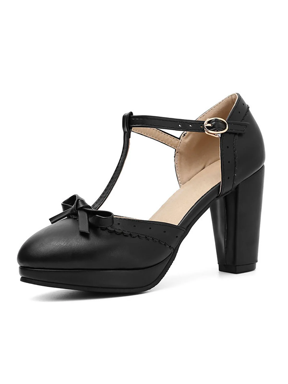 Hellblau Retro Bogen T-Gurt Hoher Absatz Schuhe - Image 6