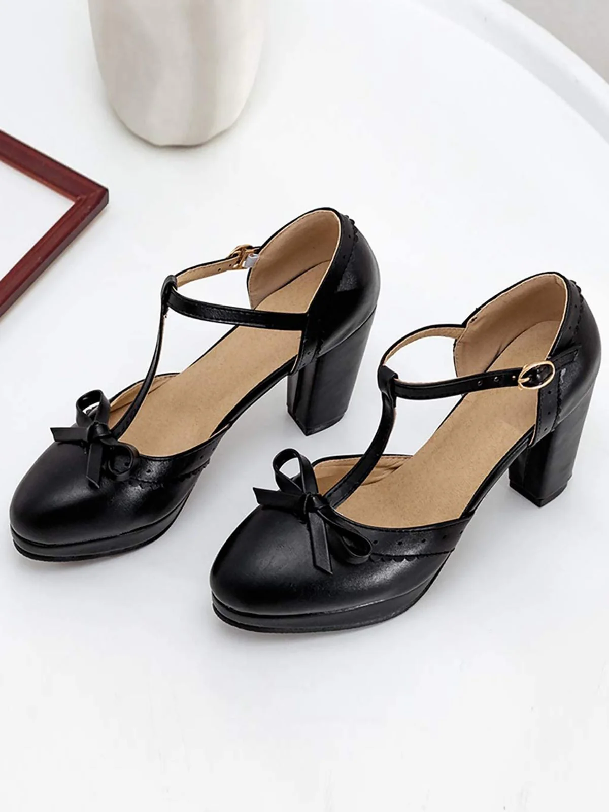 Hellblau Retro Bogen T-Gurt Hoher Absatz Schuhe - Image 7