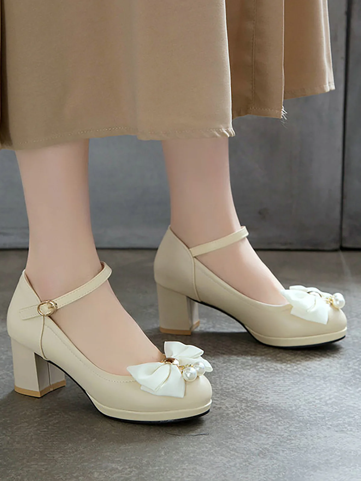VINTAGE BOW PERLEN HOHE ABSATZ SCHUHE - Image 10