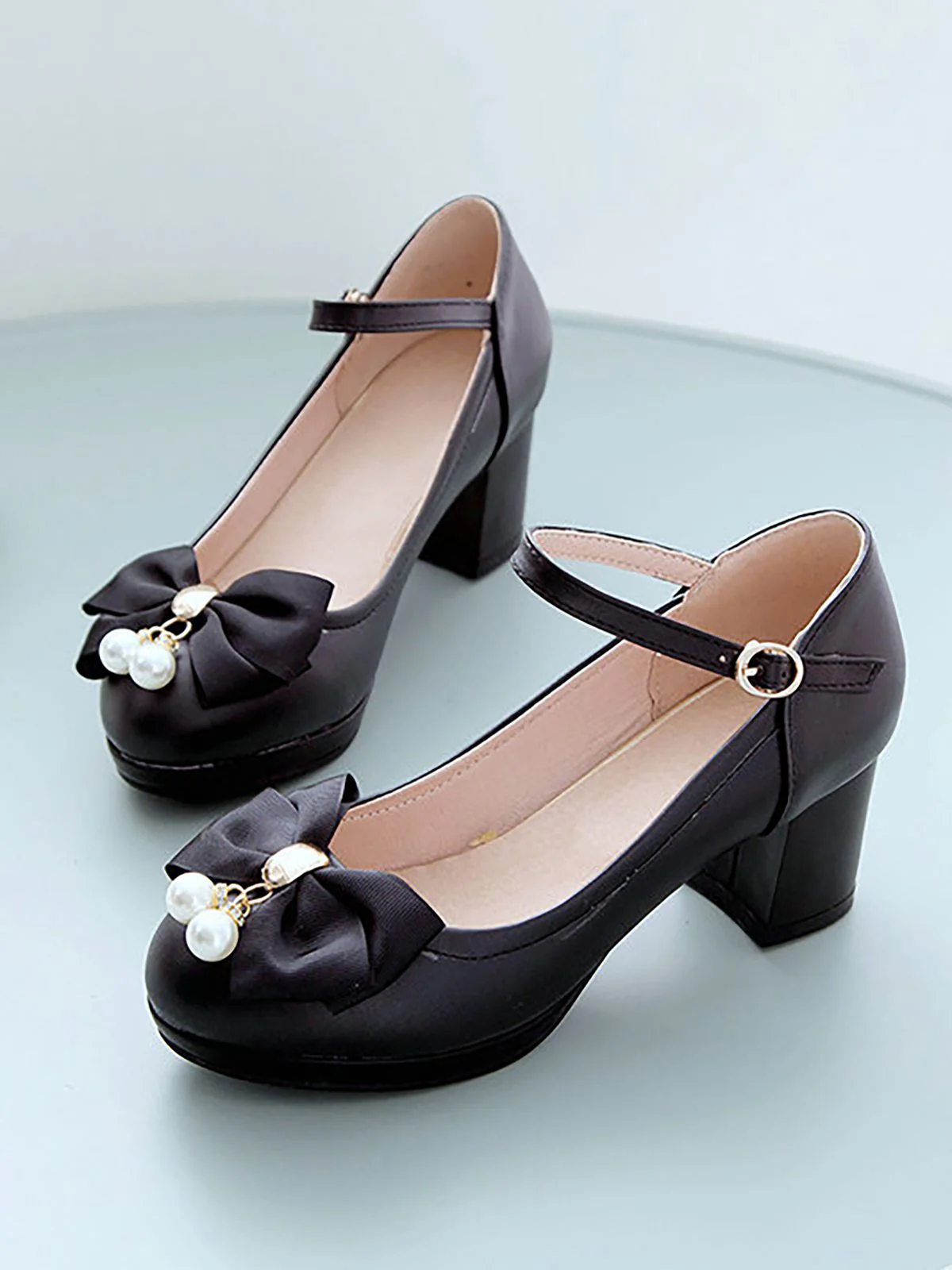 VINTAGE BOW PERLEN HOHE ABSATZ SCHUHE - Image 3