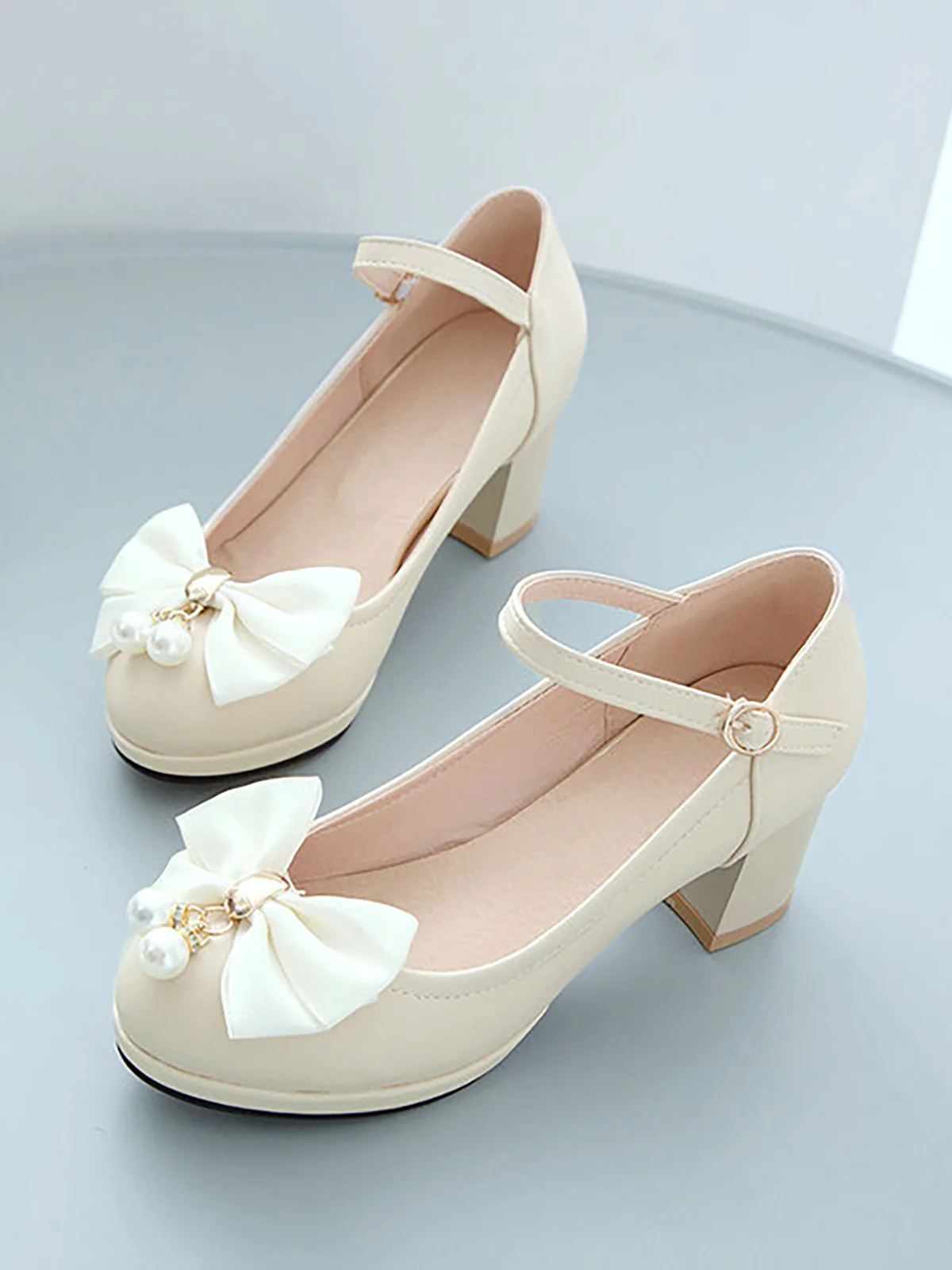 VINTAGE BOW PERLEN HOHE ABSATZ SCHUHE - Image 7