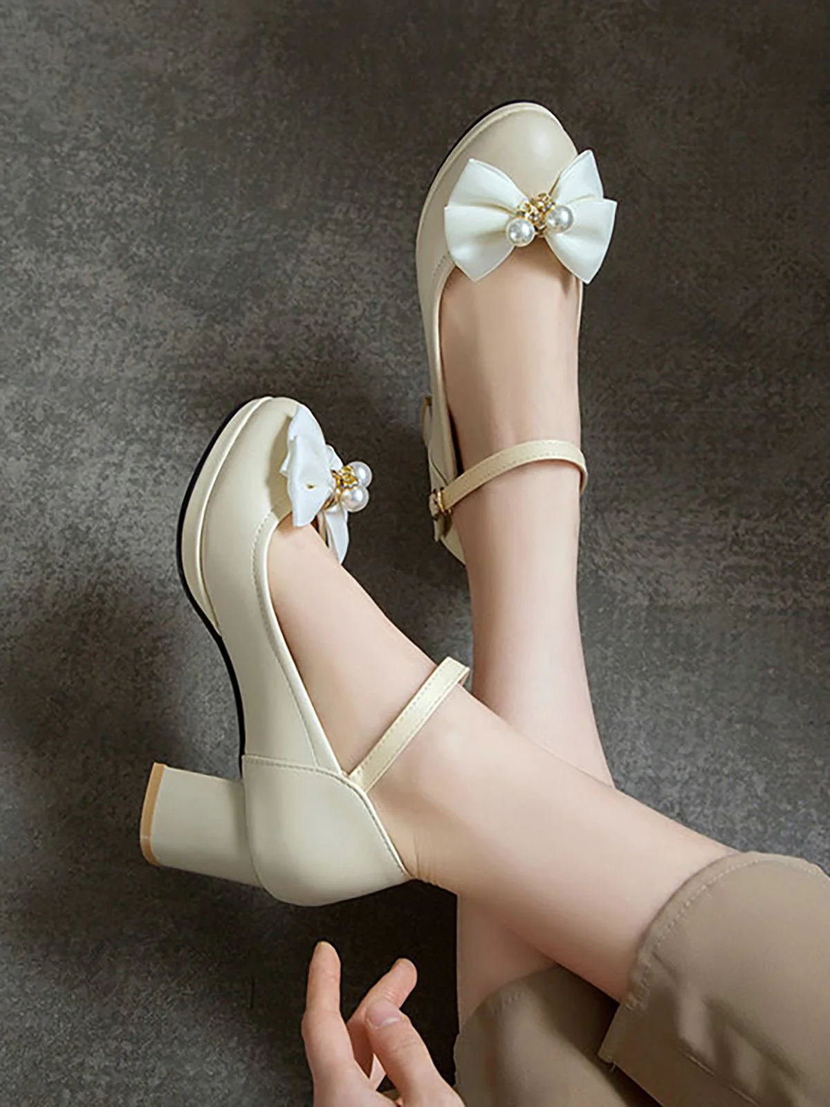 VINTAGE BOW PERLEN HOHE ABSATZ SCHUHE - Image 9