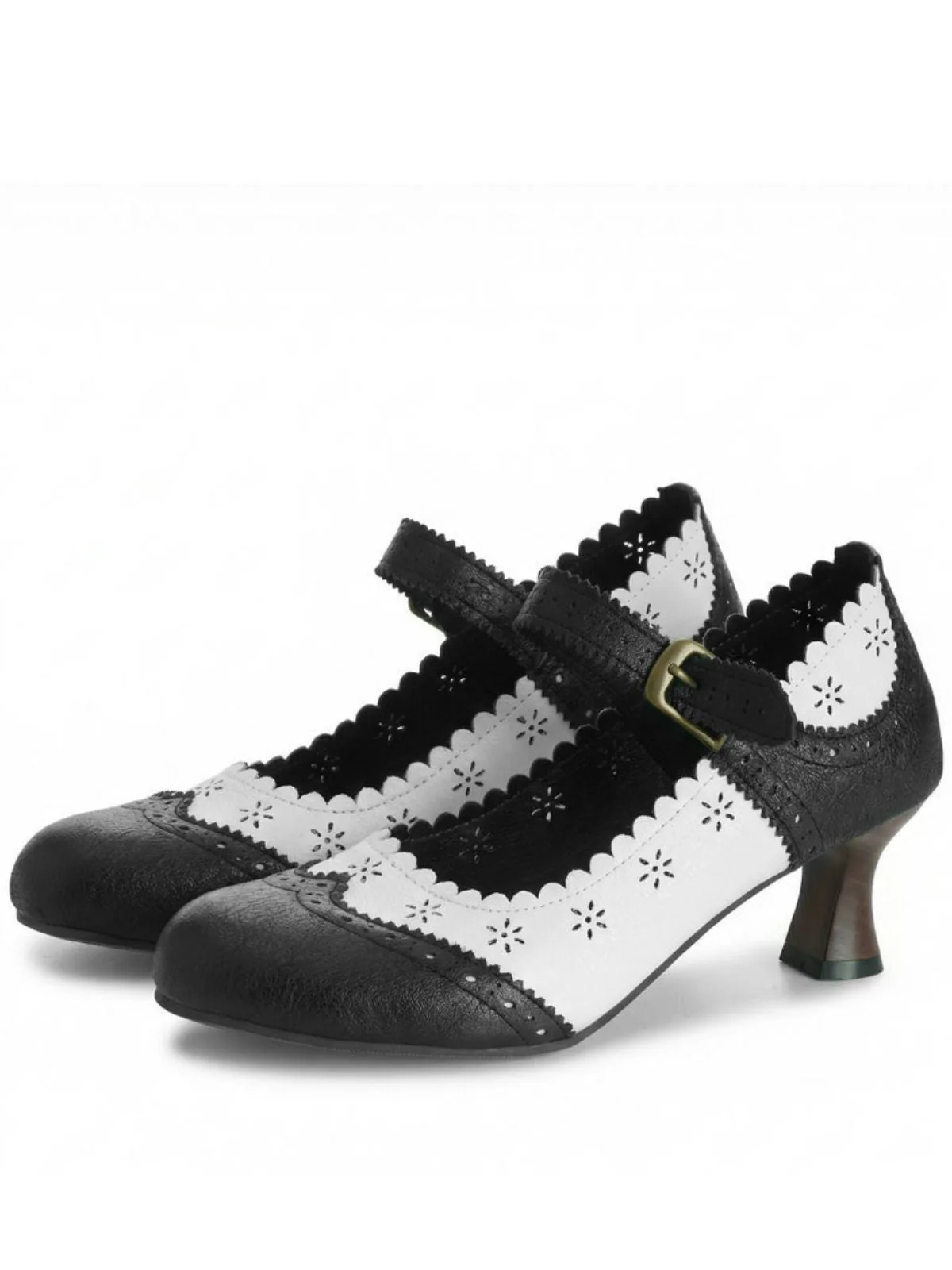 Vintage Brogue Blumen Ausgeschnitten Blockabsatz Schuhe