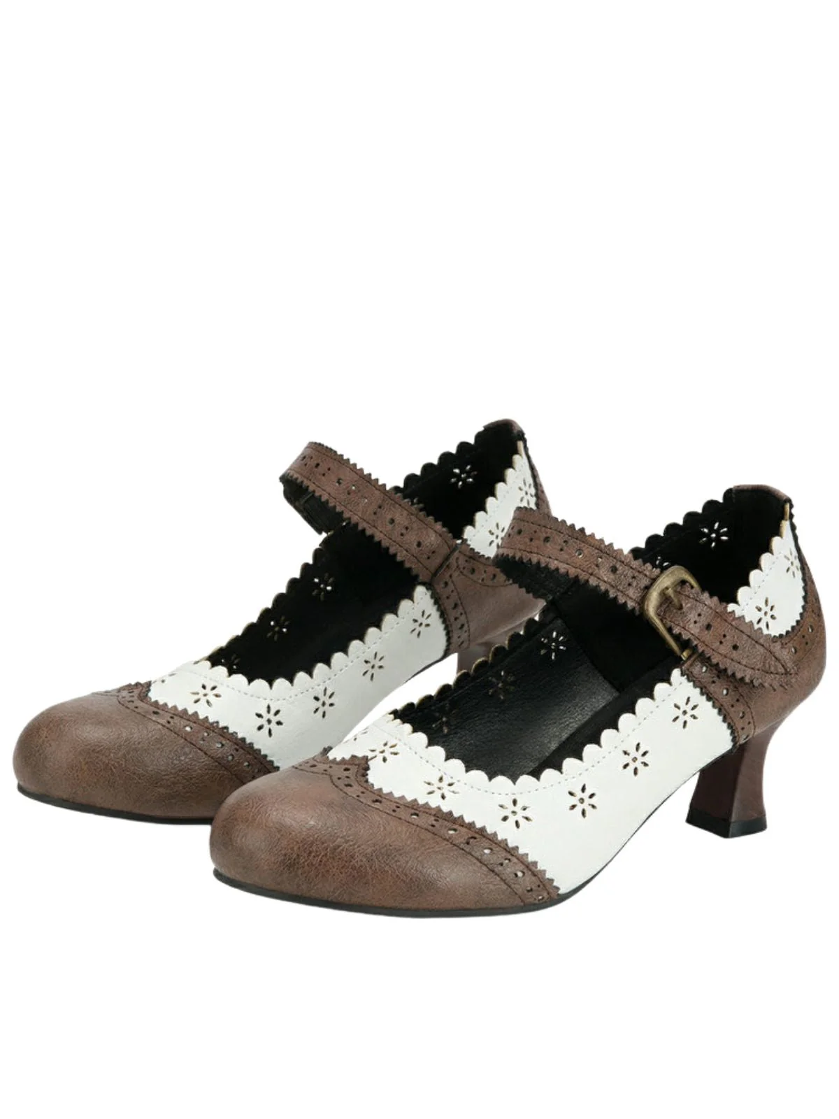 Vintage Brogue Blumen Ausgeschnitten Blockabsatz Schuhe - Image 10
