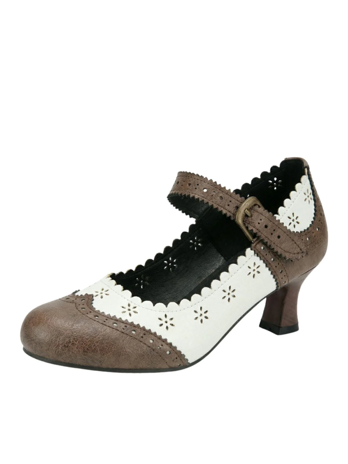 Vintage Brogue Blumen Ausgeschnitten Blockabsatz Schuhe - Image 11