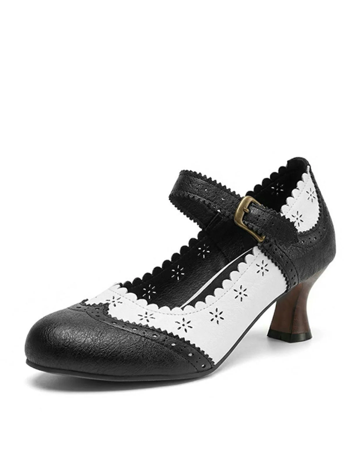Vintage Brogue Blumen Ausgeschnitten Blockabsatz Schuhe - Image 2