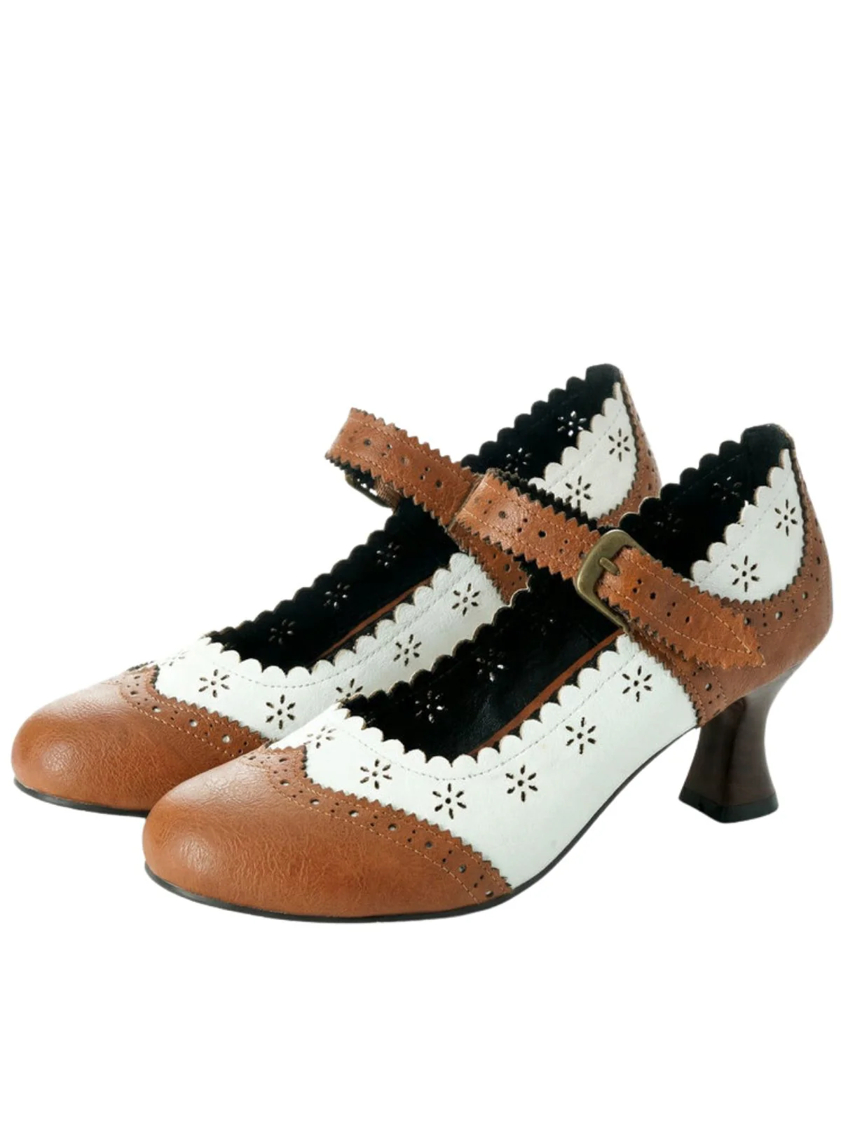 Vintage Brogue Blumen Ausgeschnitten Blockabsatz Schuhe - Image 3