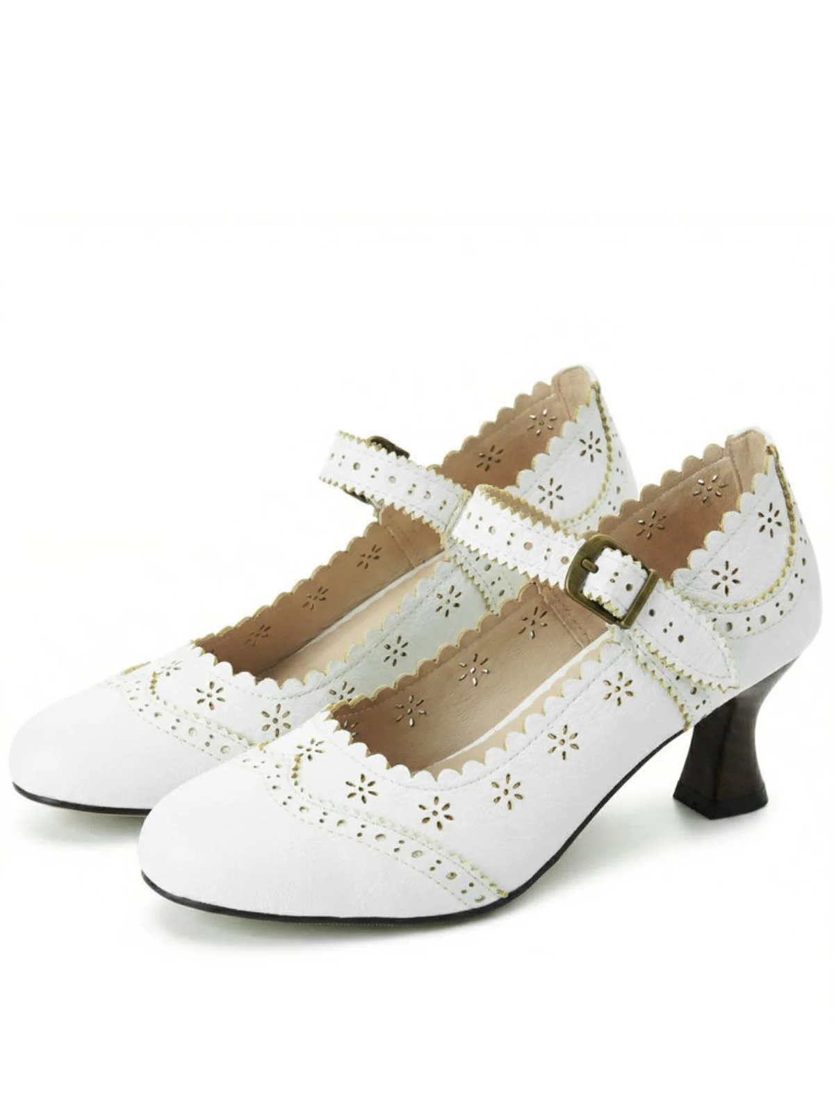 Vintage Brogue Blumen Ausgeschnitten Blockabsatz Schuhe - Image 6