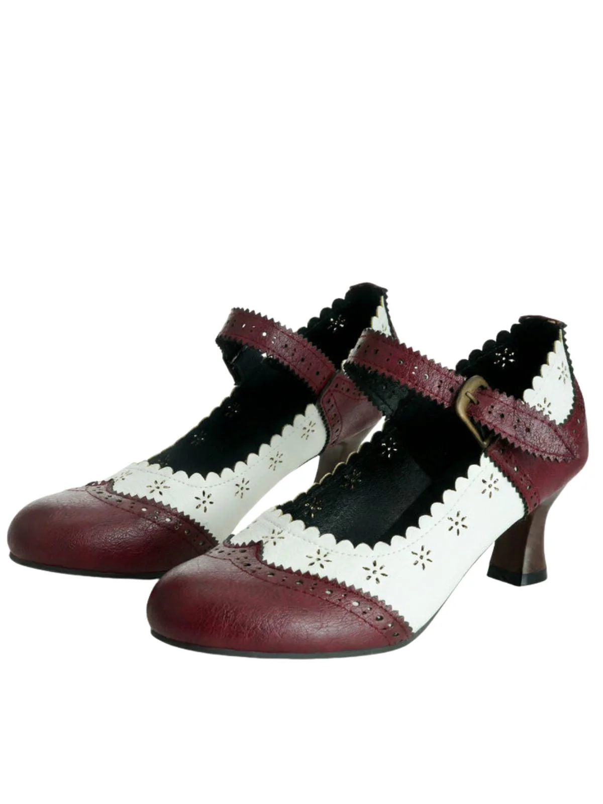 Vintage Brogue Blumen Ausgeschnitten Blockabsatz Schuhe - Image 8