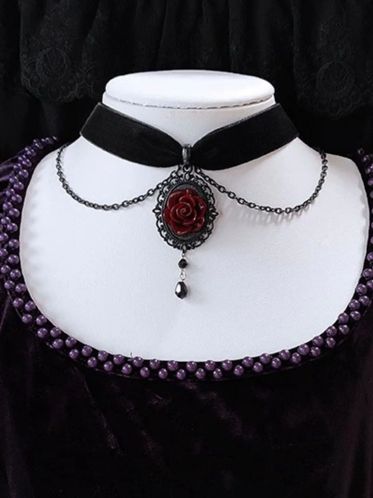 Vintage Dunkle Rose Viktorianisch Gothic Halskette - Image 3