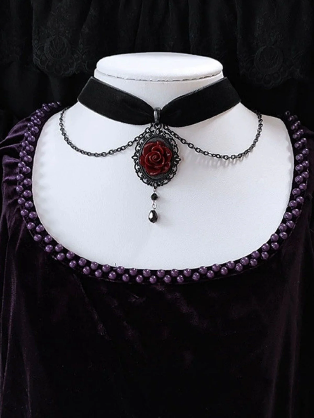 Vintage Dunkle Rose Viktorianisch Gothic Halskette - Image 4
