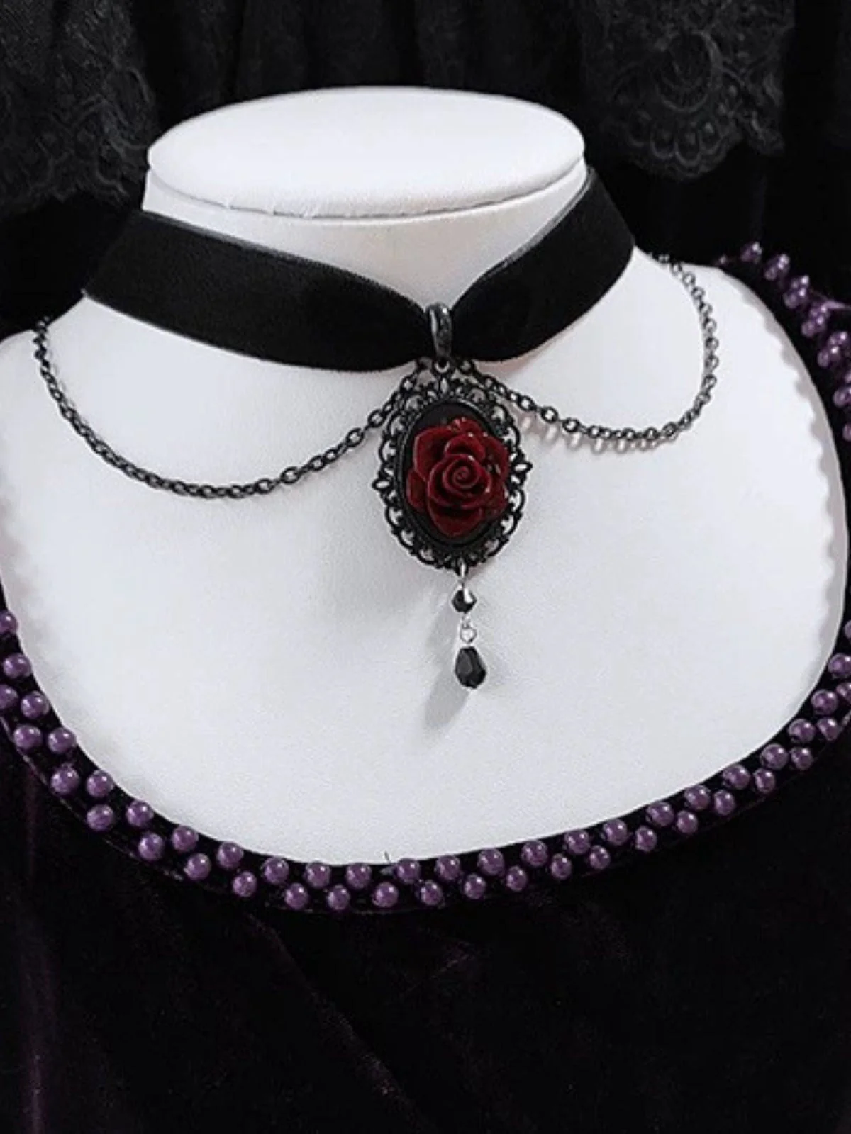Vintage Dunkle Rose Viktorianisch Gothic Halskette - Image 5