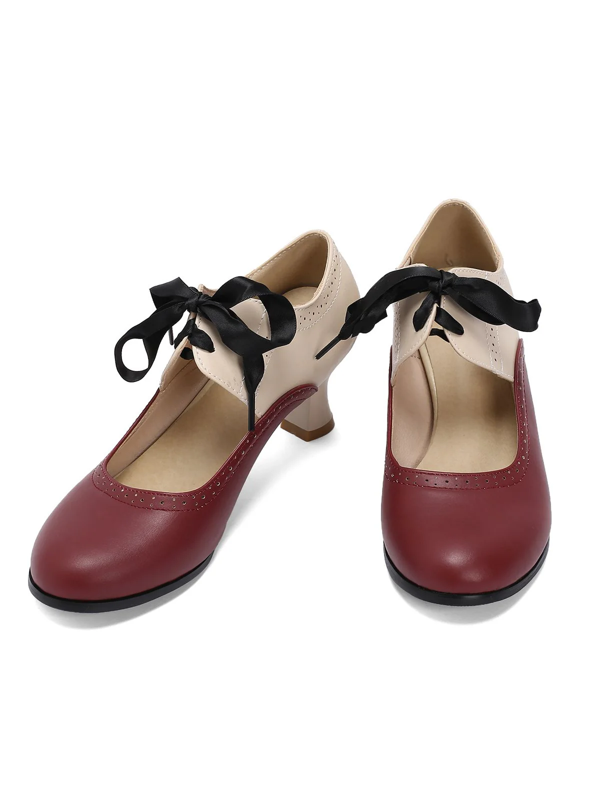 Vintage Farbblock Schnürung Kitten Heel Schuhe - Image 5