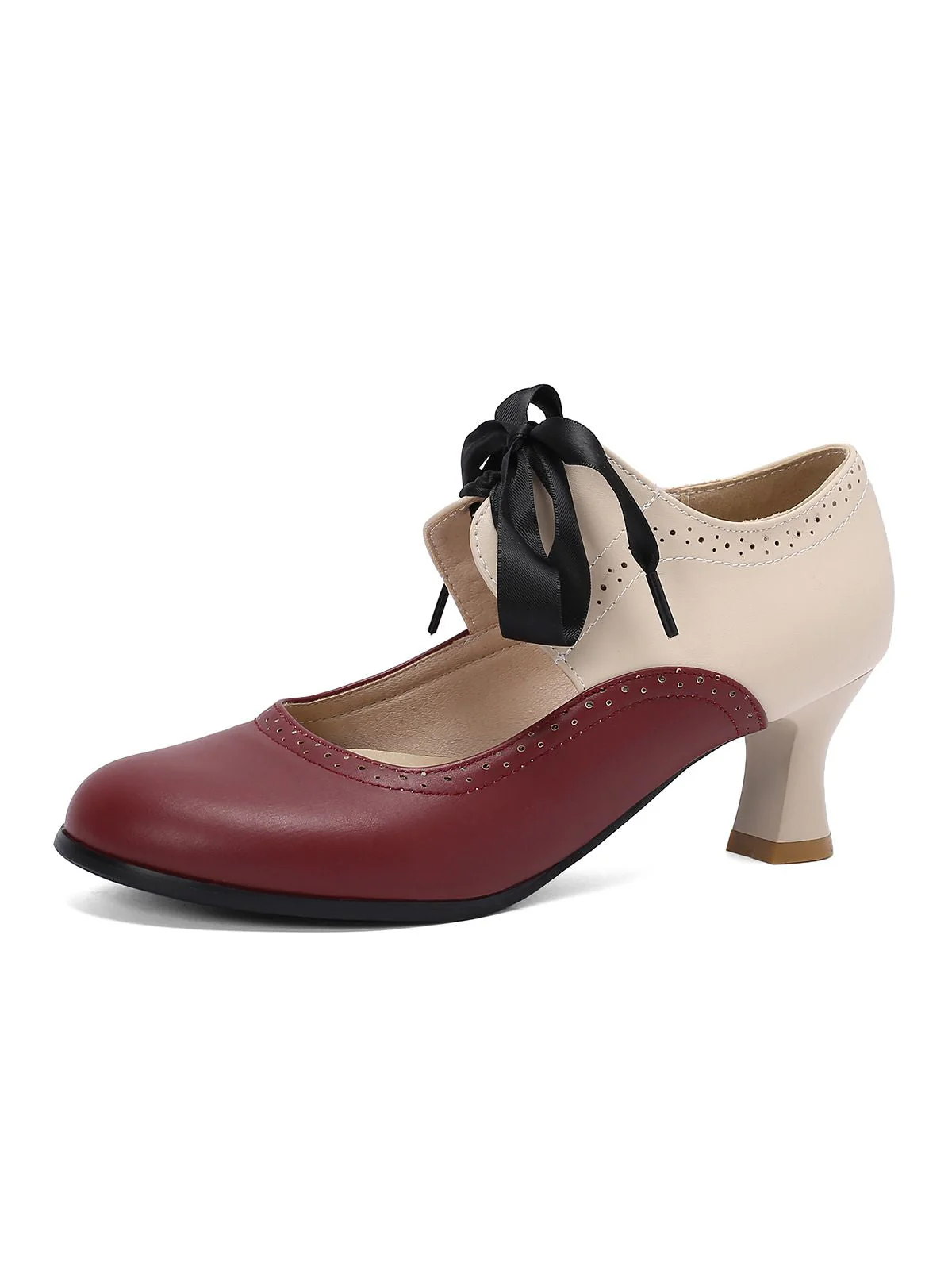 Vintage Farbblock Schnürung Kitten Heel Schuhe - Image 6