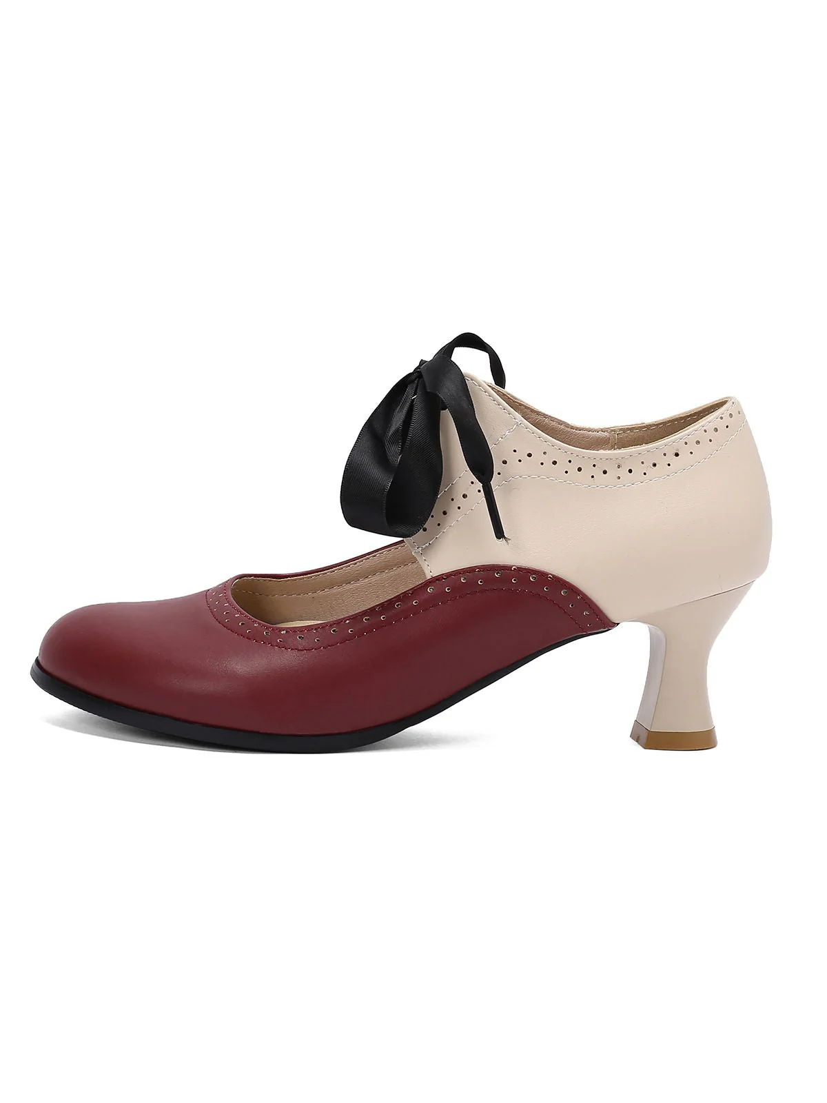 Vintage Farbblock Schnürung Kitten Heel Schuhe - Image 7
