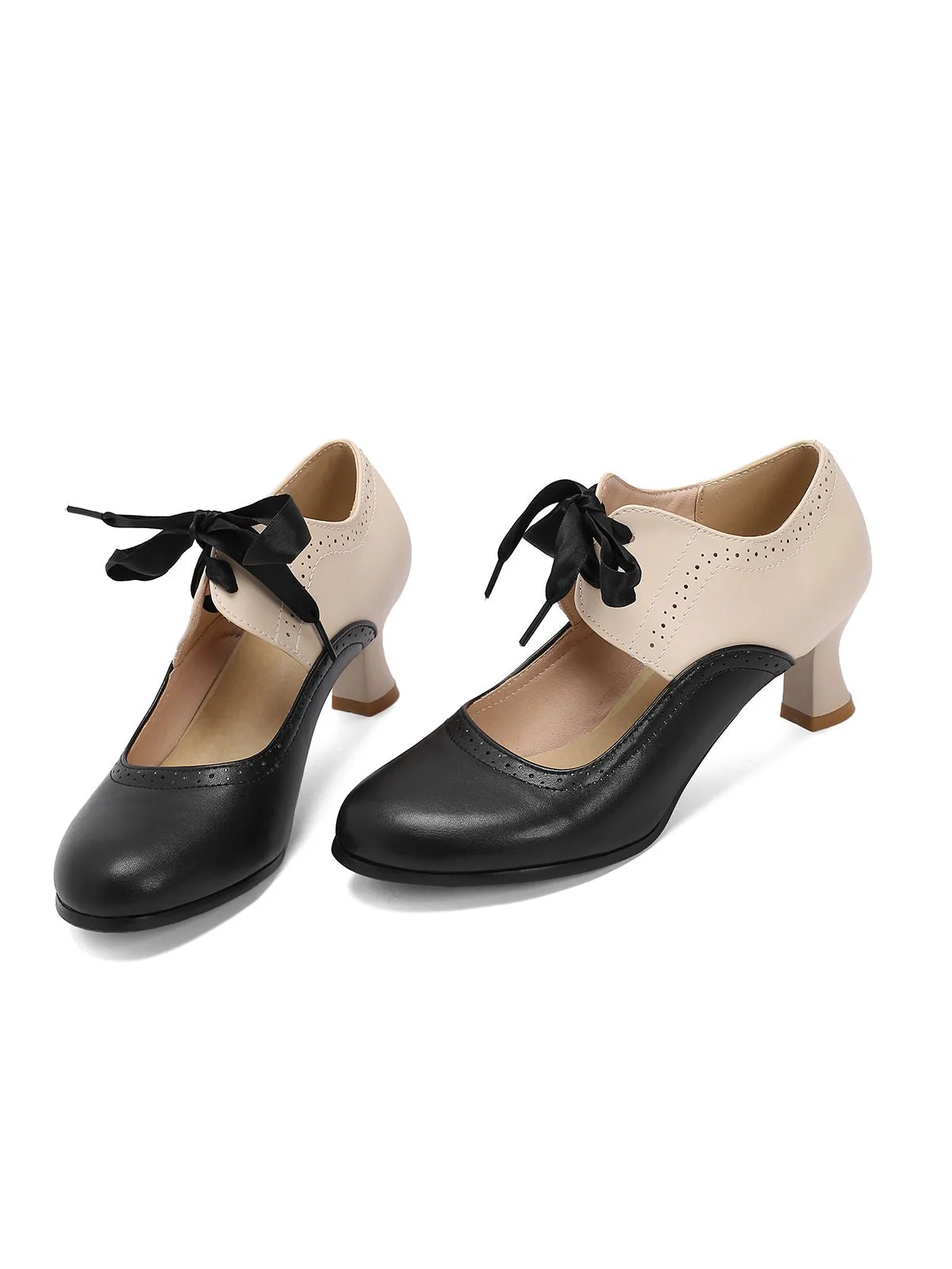 Vintage Farbblock Schnürung Kitten Heel Schuhe - Image 9