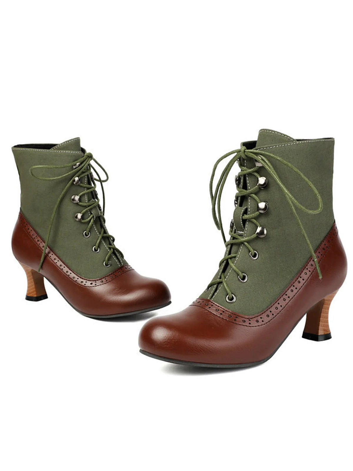 Vintage Farbblock Schnürung Viktorianisch Kurze Stiefel - Image 10