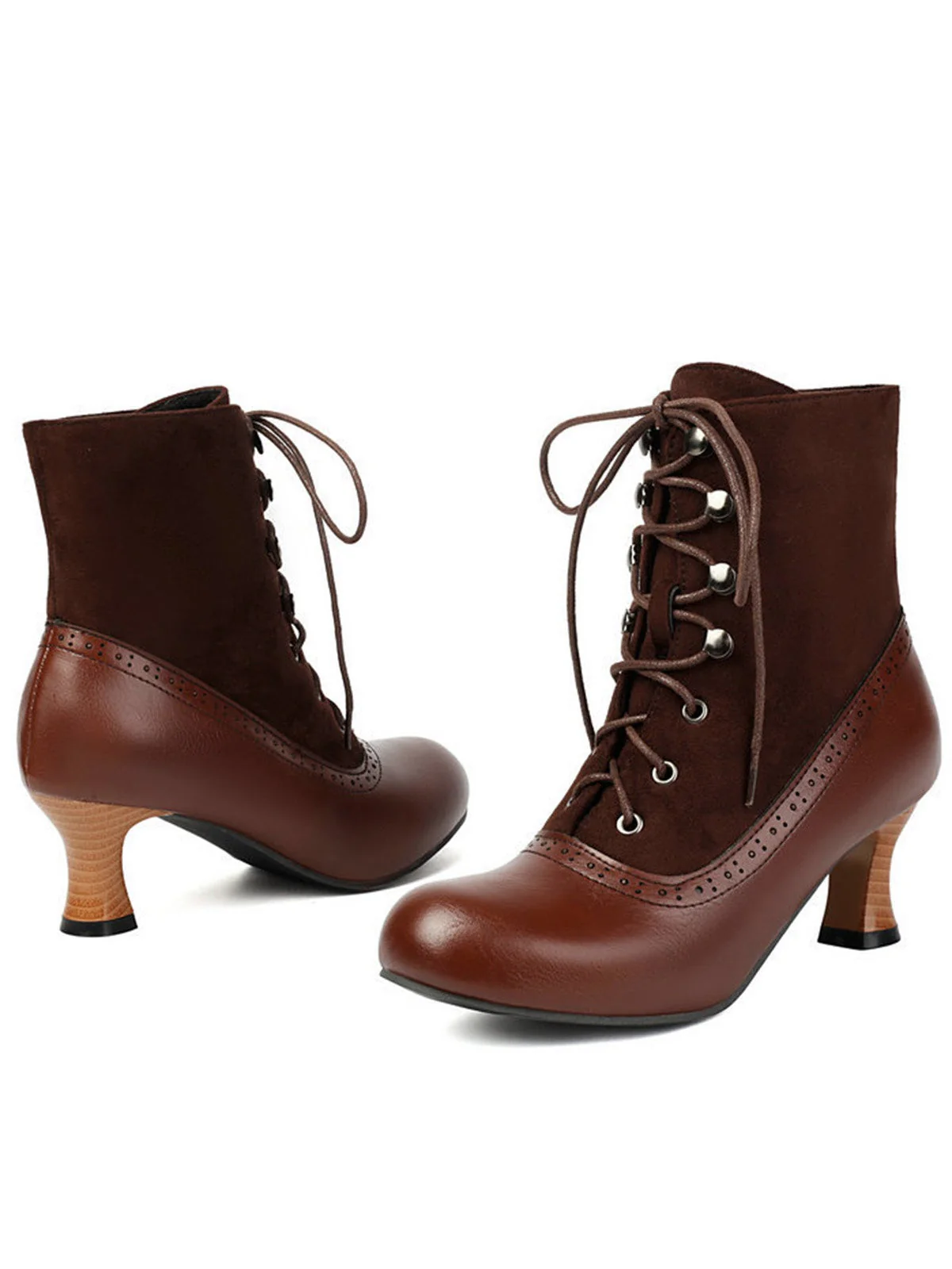 Vintage Farbblock Schnürung Viktorianisch Kurze Stiefel - Image 4