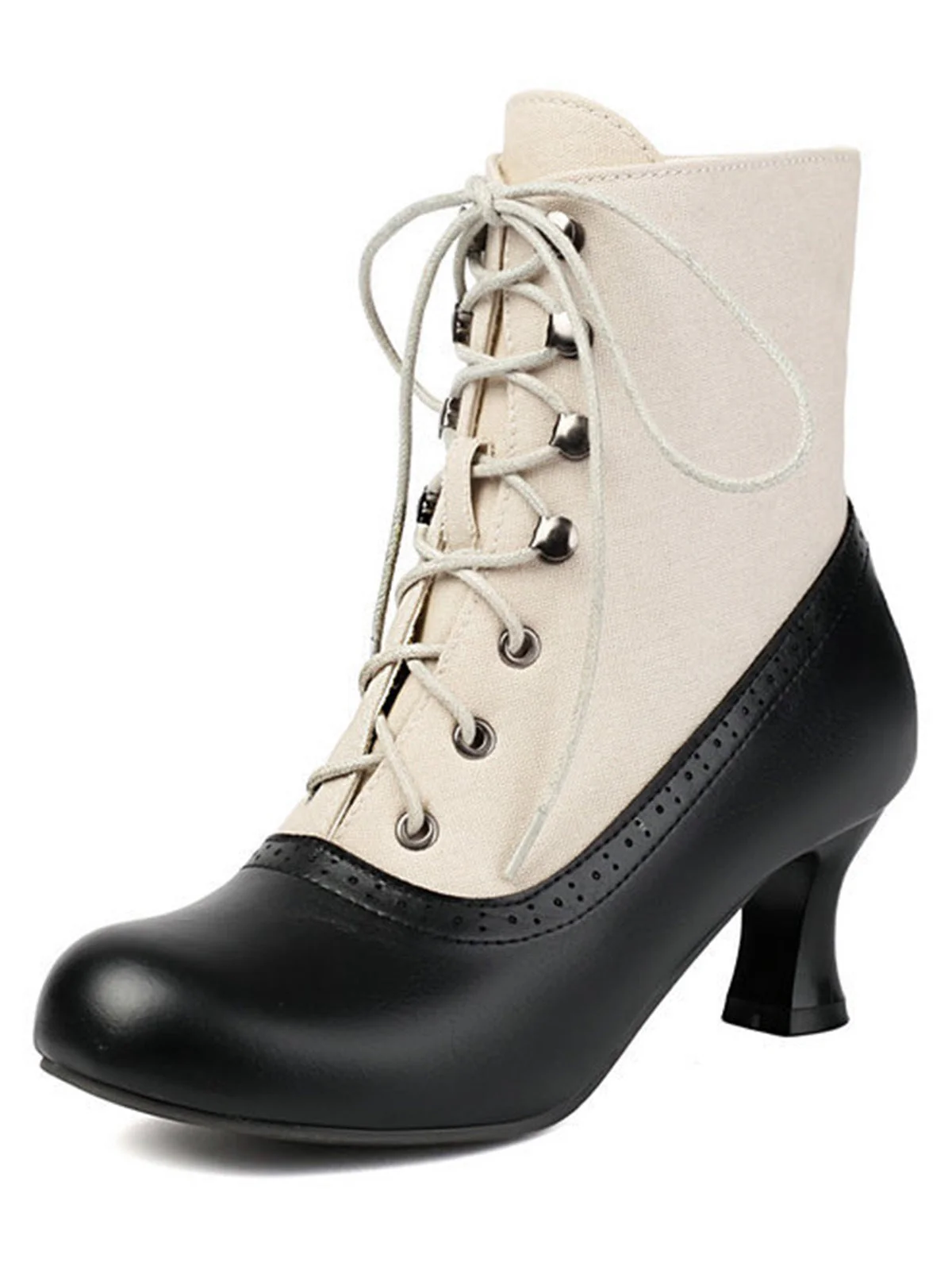 Vintage Farbblock Schnürung Viktorianisch Kurze Stiefel - Image 5