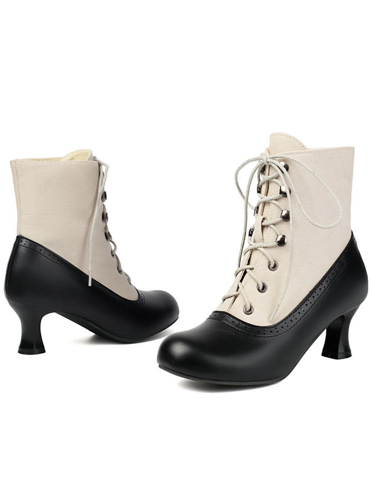 Vintage Farbblock Schnürung Viktorianisch Kurze Stiefel - Image 7