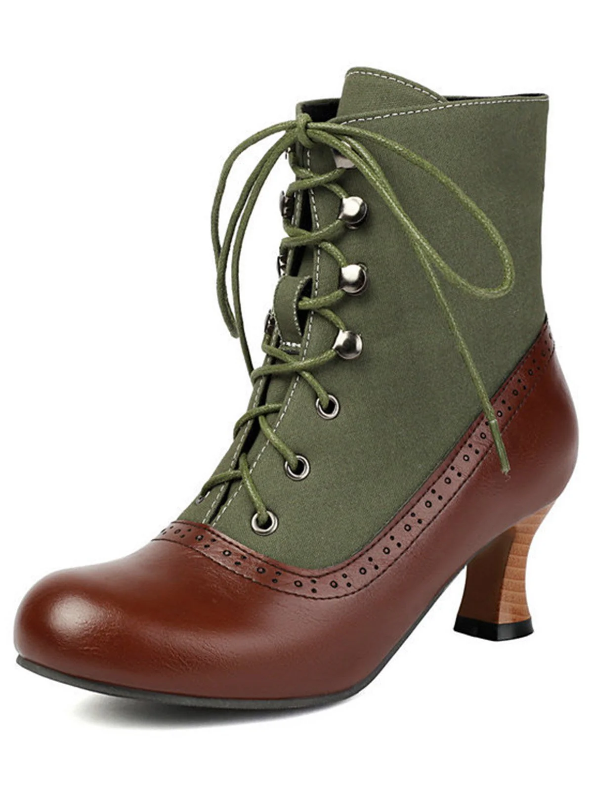 Vintage Farbblock Schnürung Viktorianisch Kurze Stiefel - Image 8