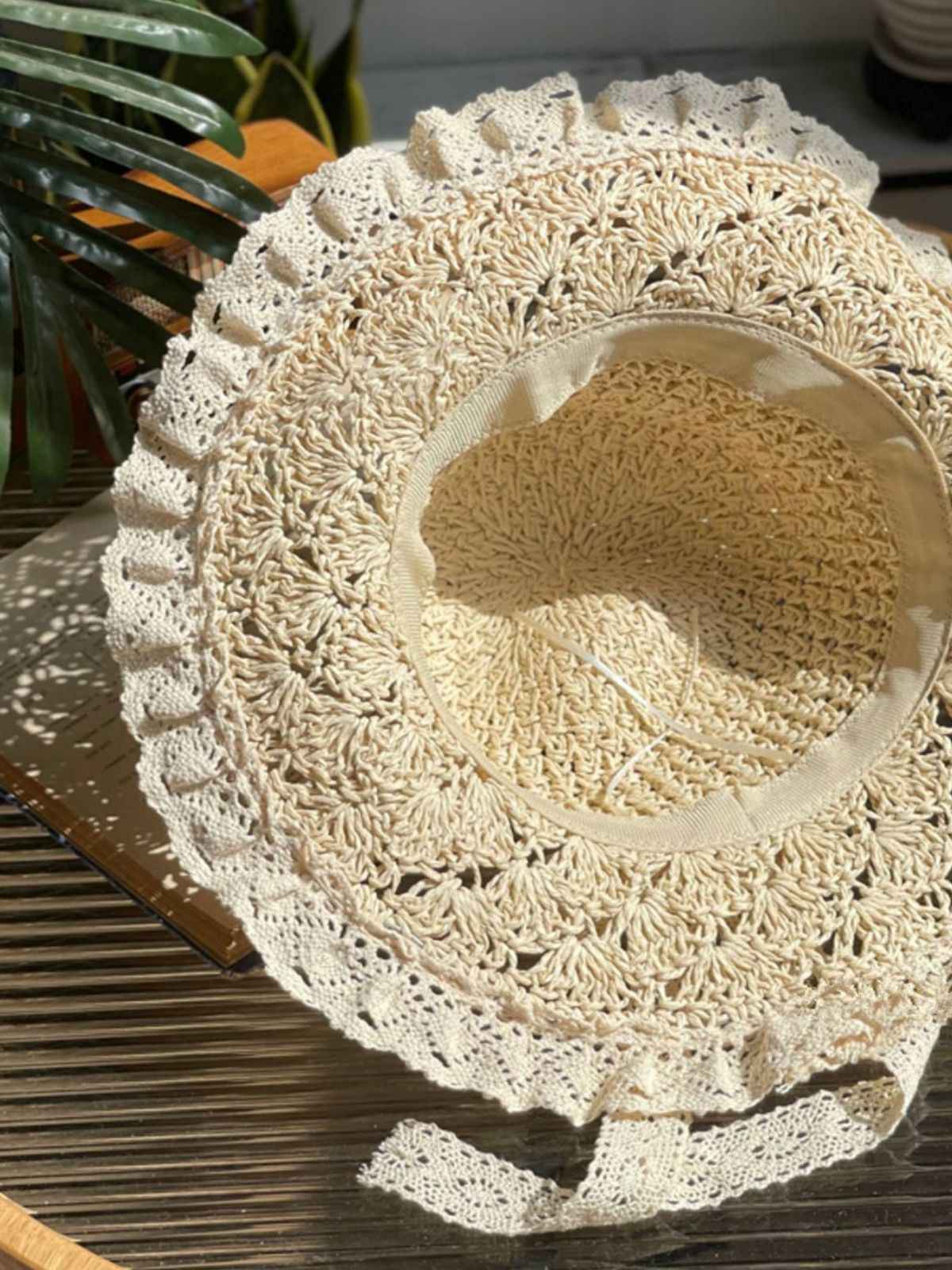 Vintage Gestrickt Spitzenkrempe Strand Sonnen Hut - Image 6
