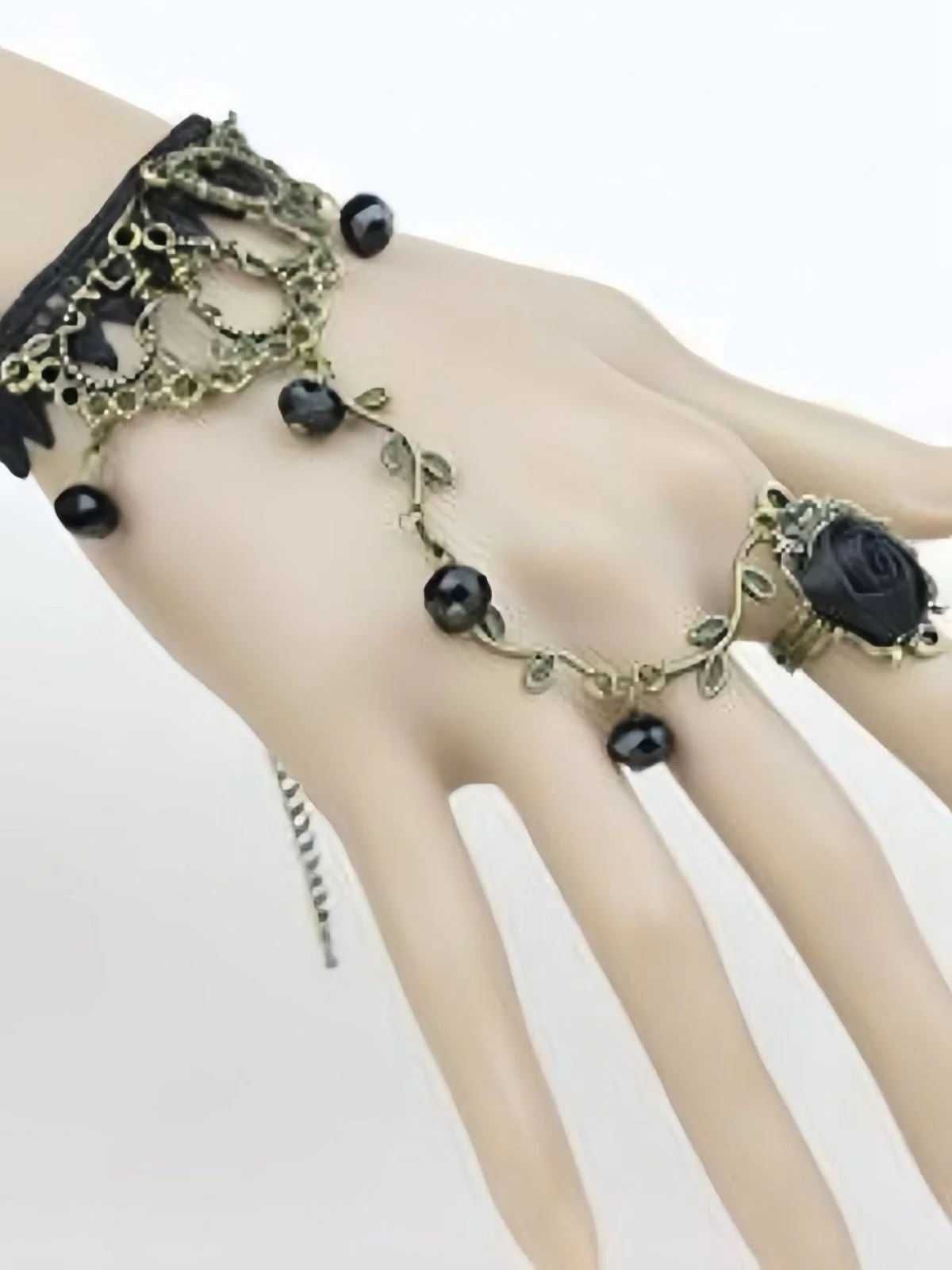 Vintage Gothic Rose Rebe Spitze Kristall Ring Armband - Image 2