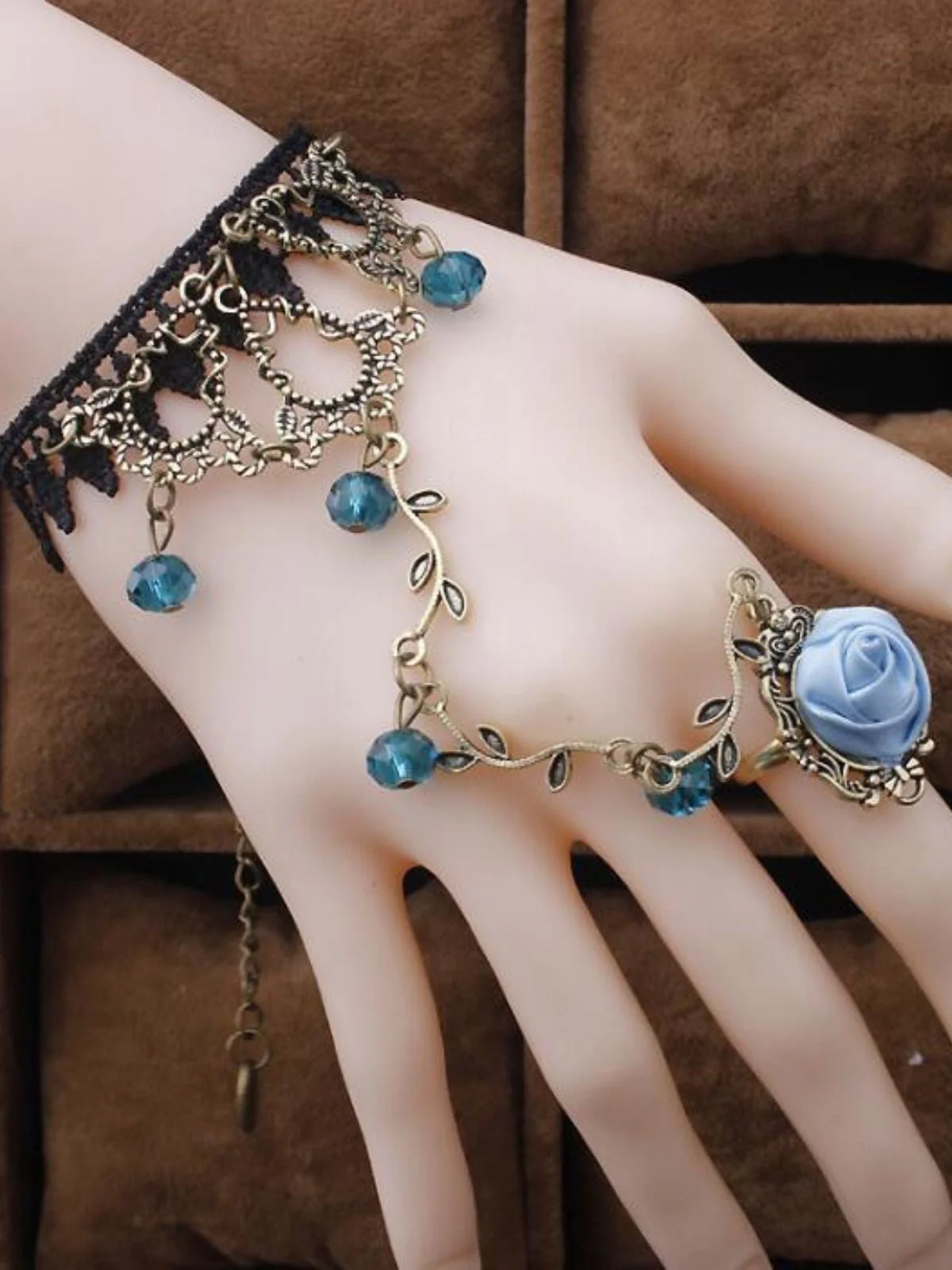 Vintage Gothic Rose Rebe Spitze Kristall Ring Armband - Image 3