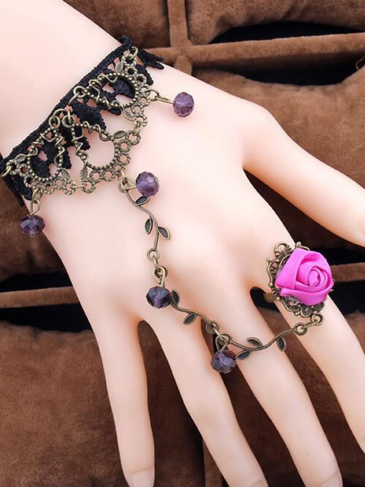 Vintage Gothic Rose Rebe Spitze Kristall Ring Armband - Image 4