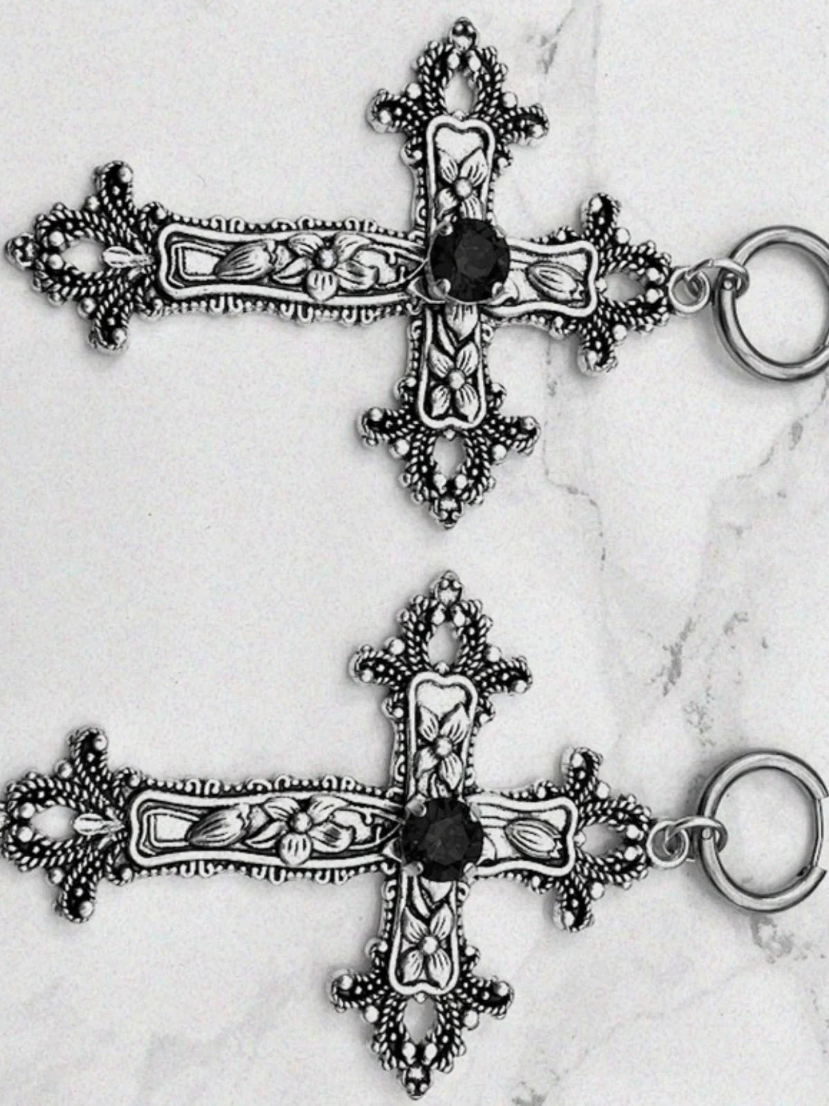 Vintage Halloween Gothic Kreuzen 3D Blume Gemstone Ohrringe - Image 4