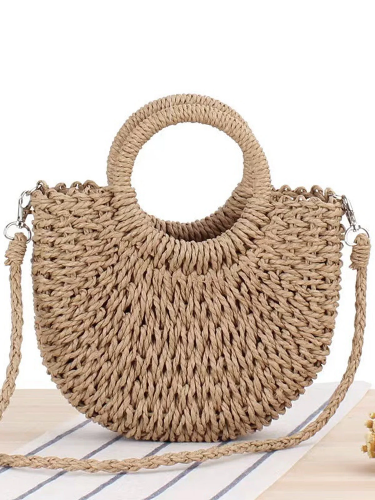 Vintage Handgefertigt Geflochten Mondform Crossbody Strandtasche - Image 2
