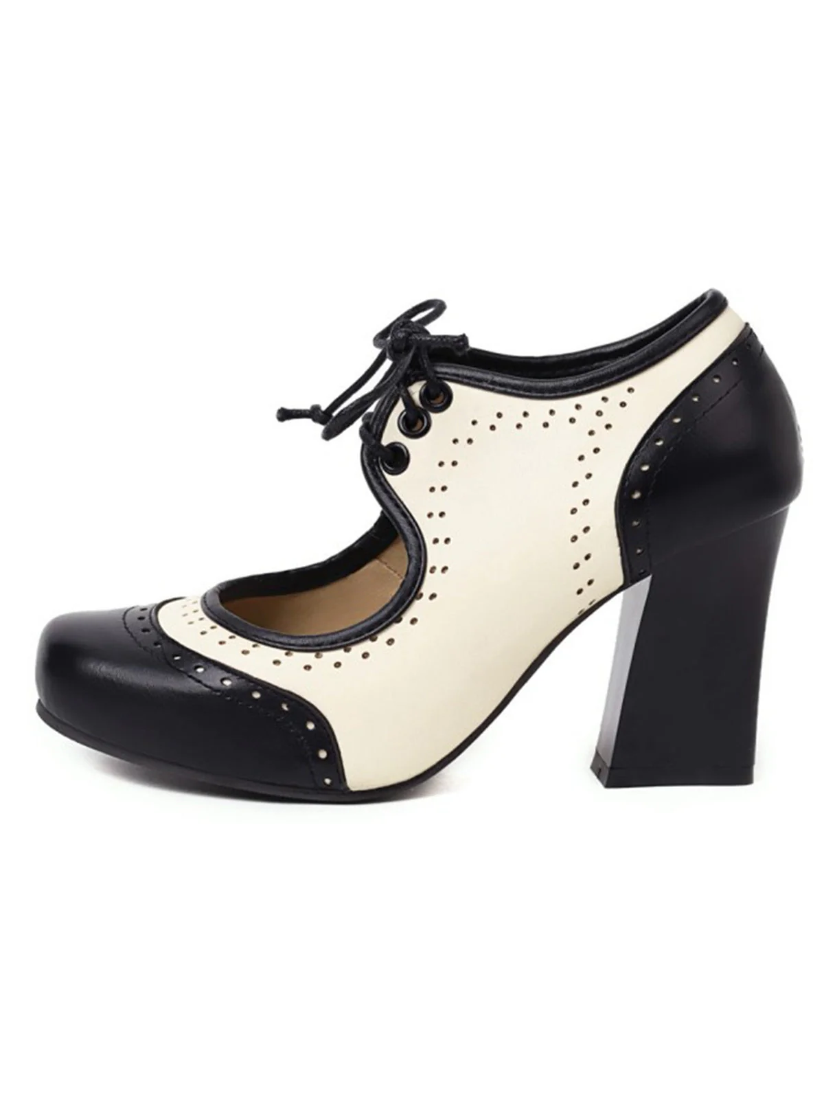 Vintage Hohl Farbblock Schnürung Heels - Image 3