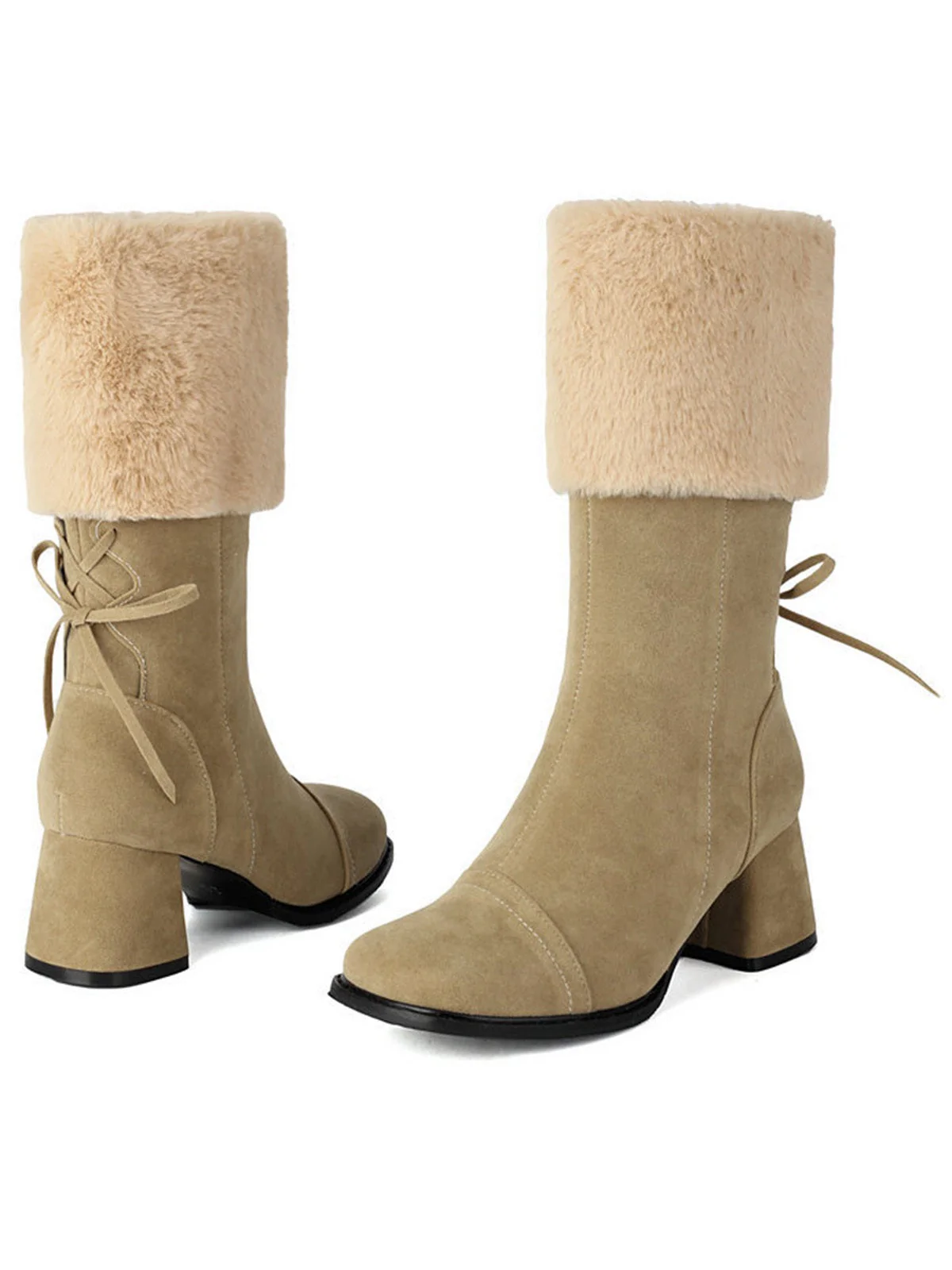 Vintage Kontrastiert Wildleder Plüsch Klobig Stiefel - Image 11