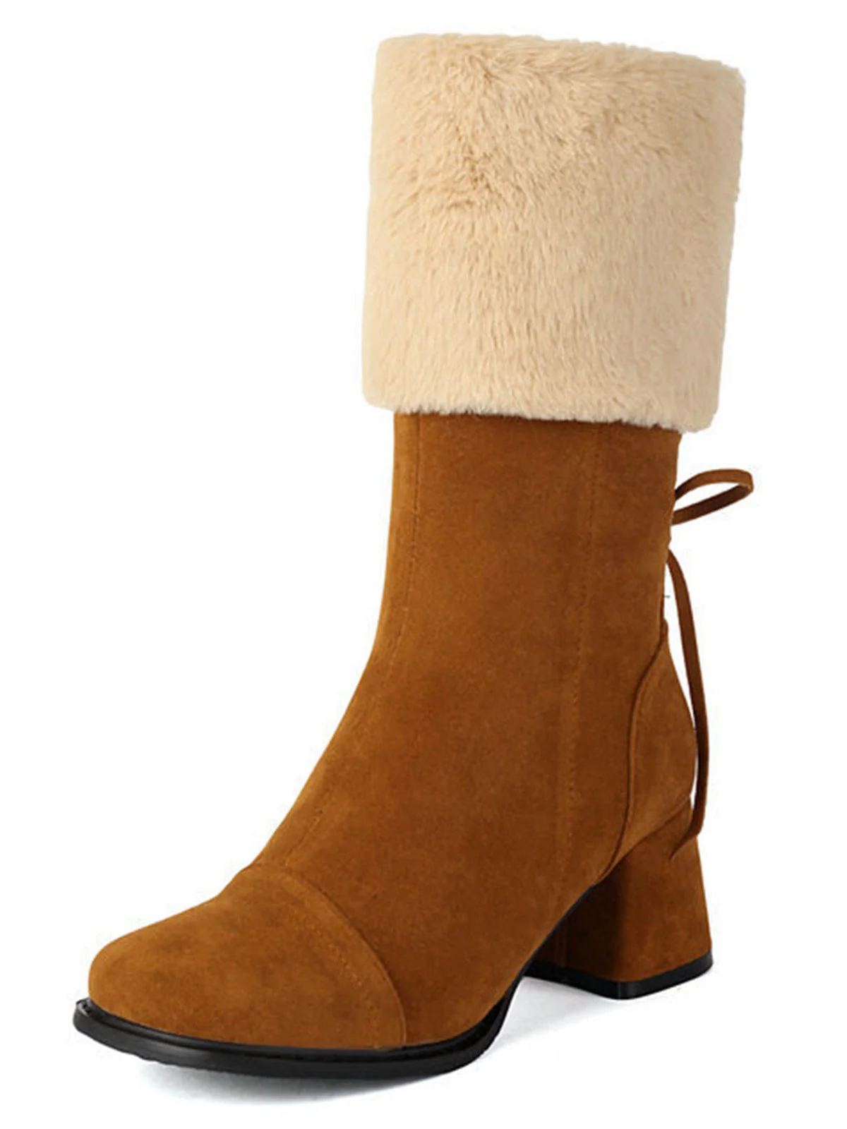 Vintage Kontrastiert Wildleder Plüsch Klobig Stiefel - Image 12