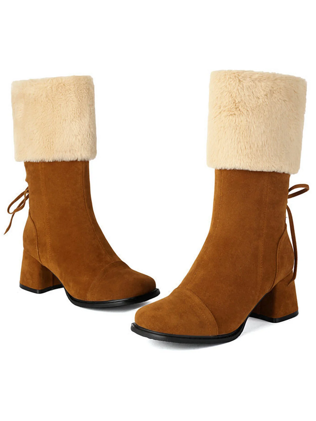 Vintage Kontrastiert Wildleder Plüsch Klobig Stiefel - Image 13