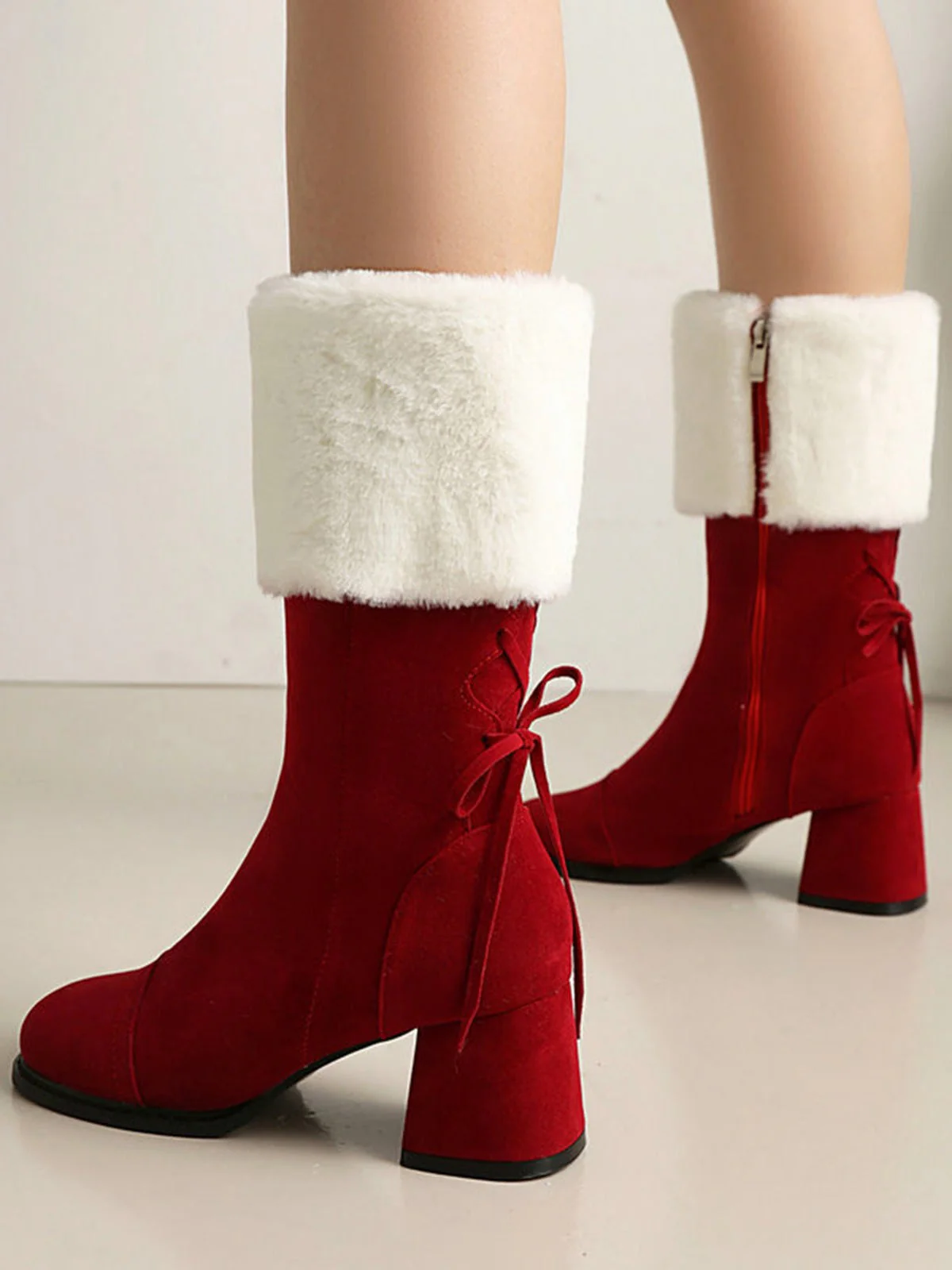 Vintage Kontrastiert Wildleder Plüsch Klobig Stiefel - Image 6