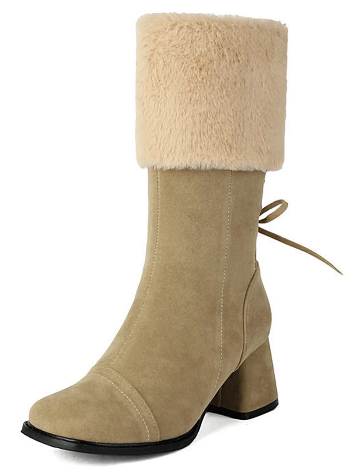 Vintage Kontrastiert Wildleder Plüsch Klobig Stiefel - Image 8