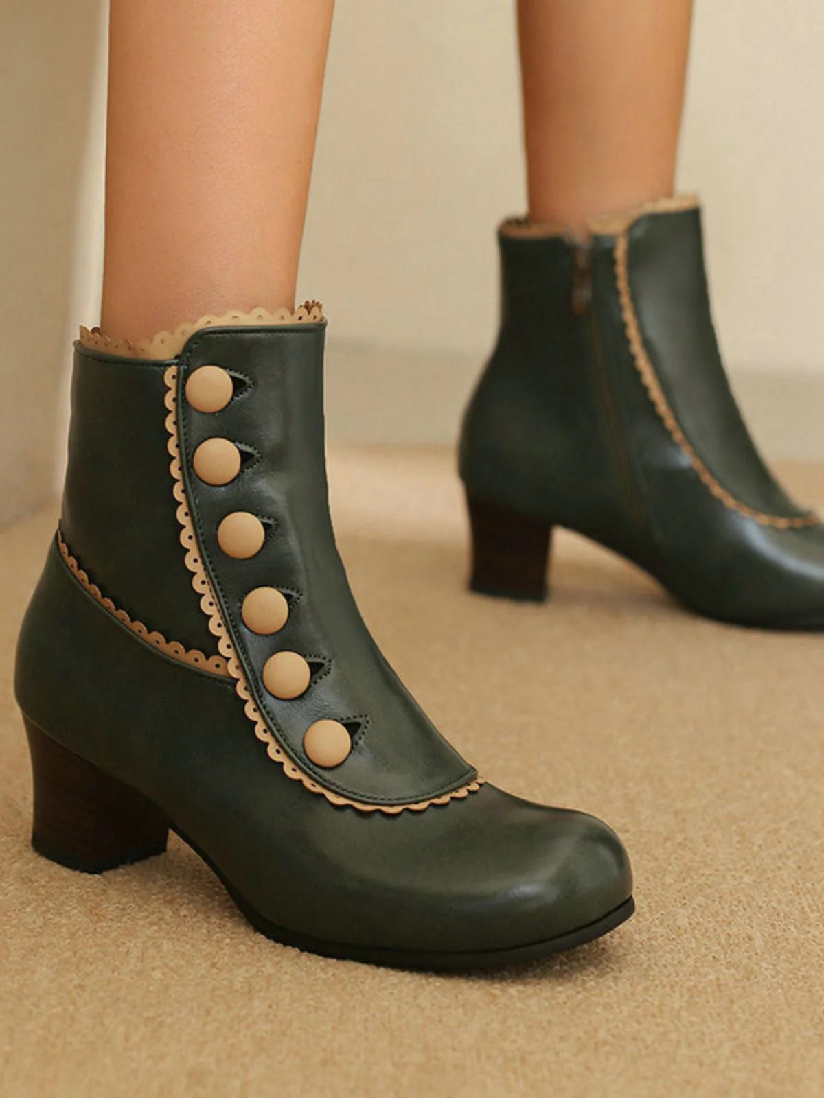 Vintage Kunstfellfutter Chunky Ferse Kurze Stiefel - Image 14