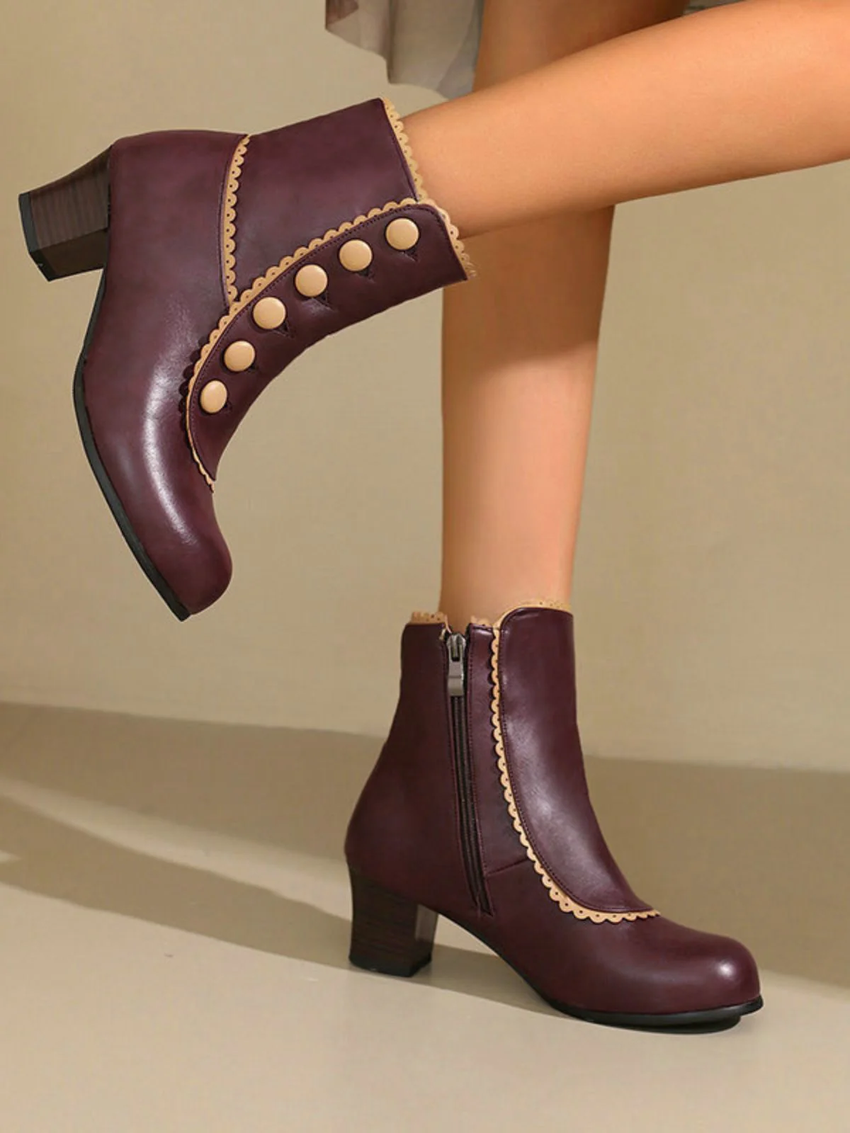 Vintage Kunstfellfutter Chunky Ferse Kurze Stiefel - Image 4