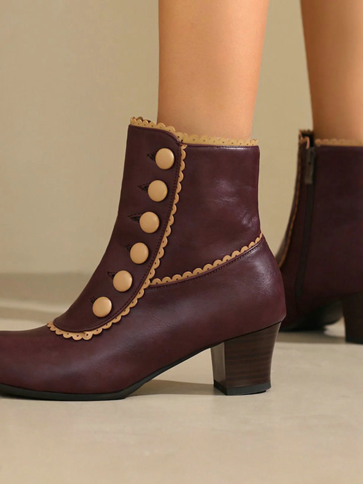 Vintage Kunstfellfutter Chunky Ferse Kurze Stiefel - Image 5