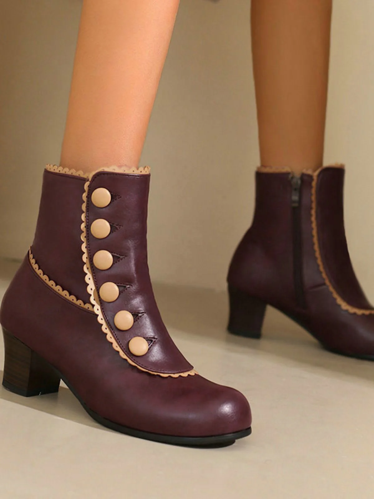 Vintage Kunstfellfutter Chunky Ferse Kurze Stiefel - Image 6