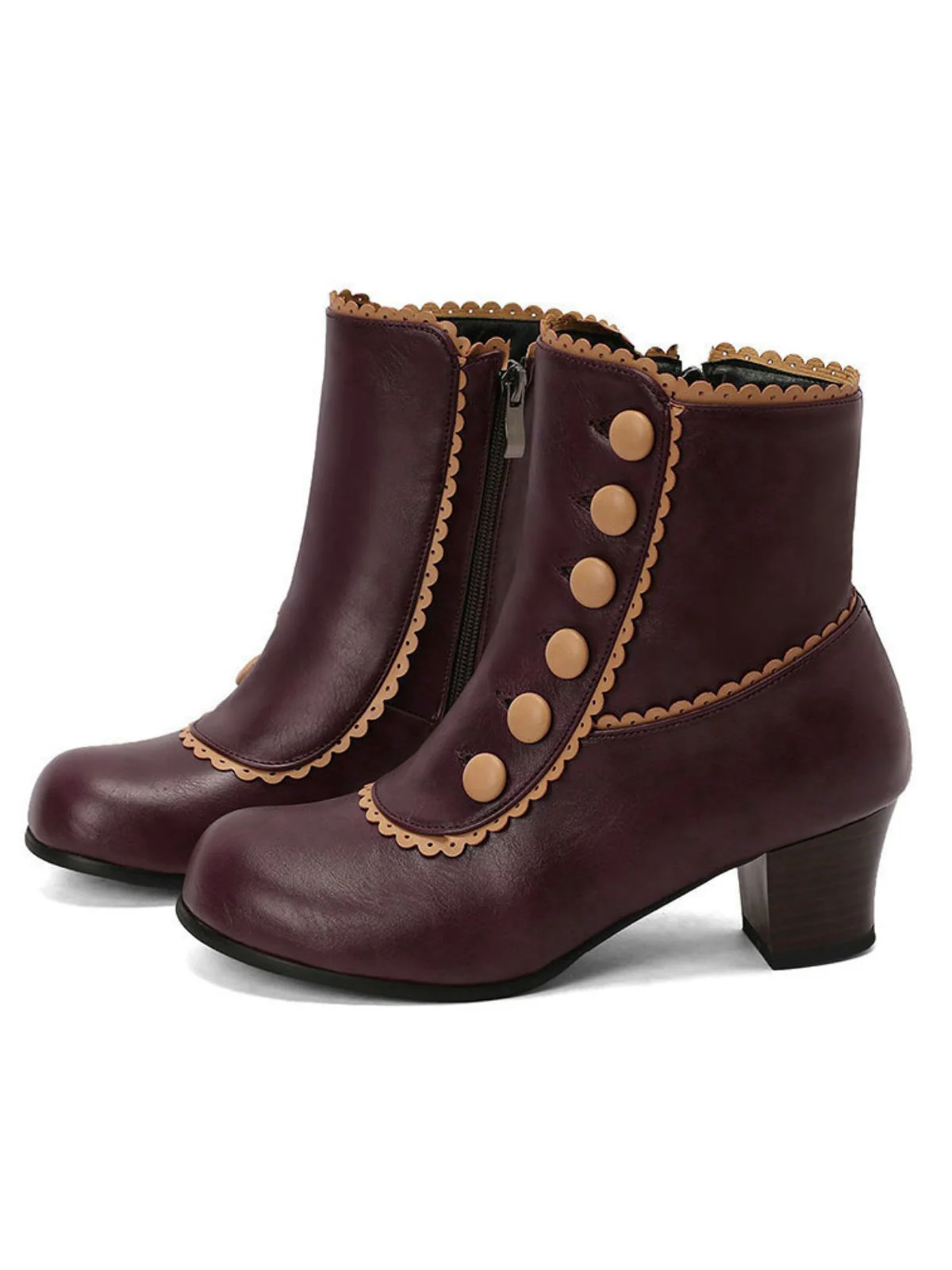 Vintage Kunstfellfutter Chunky Ferse Kurze Stiefel - Image 7