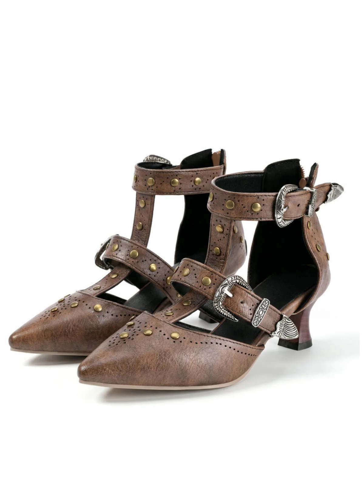 Vintage Kunstleder Spitz Nieten Sandalen - Image 7