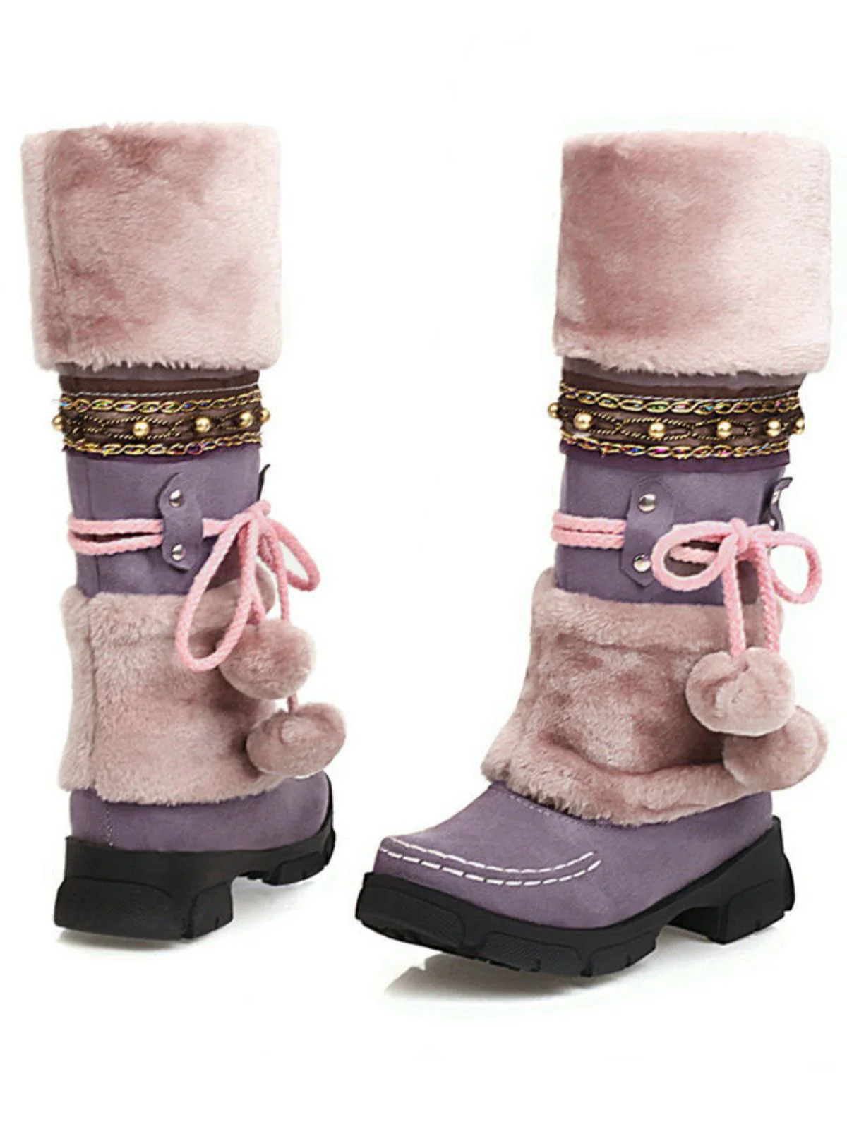 Vintage Kunstpelz Bommel Winter Schnee Stiefel - Image 11