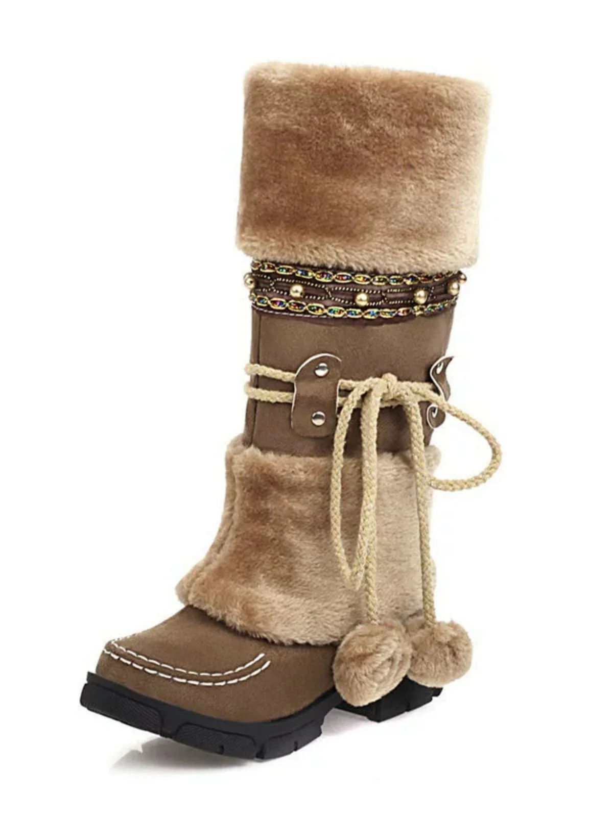 Vintage Kunstpelz Bommel Winter Schnee Stiefel - Image 2