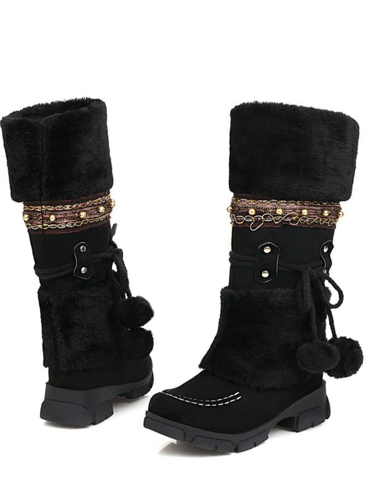 Vintage Kunstpelz Bommel Winter Schnee Stiefel - Image 7